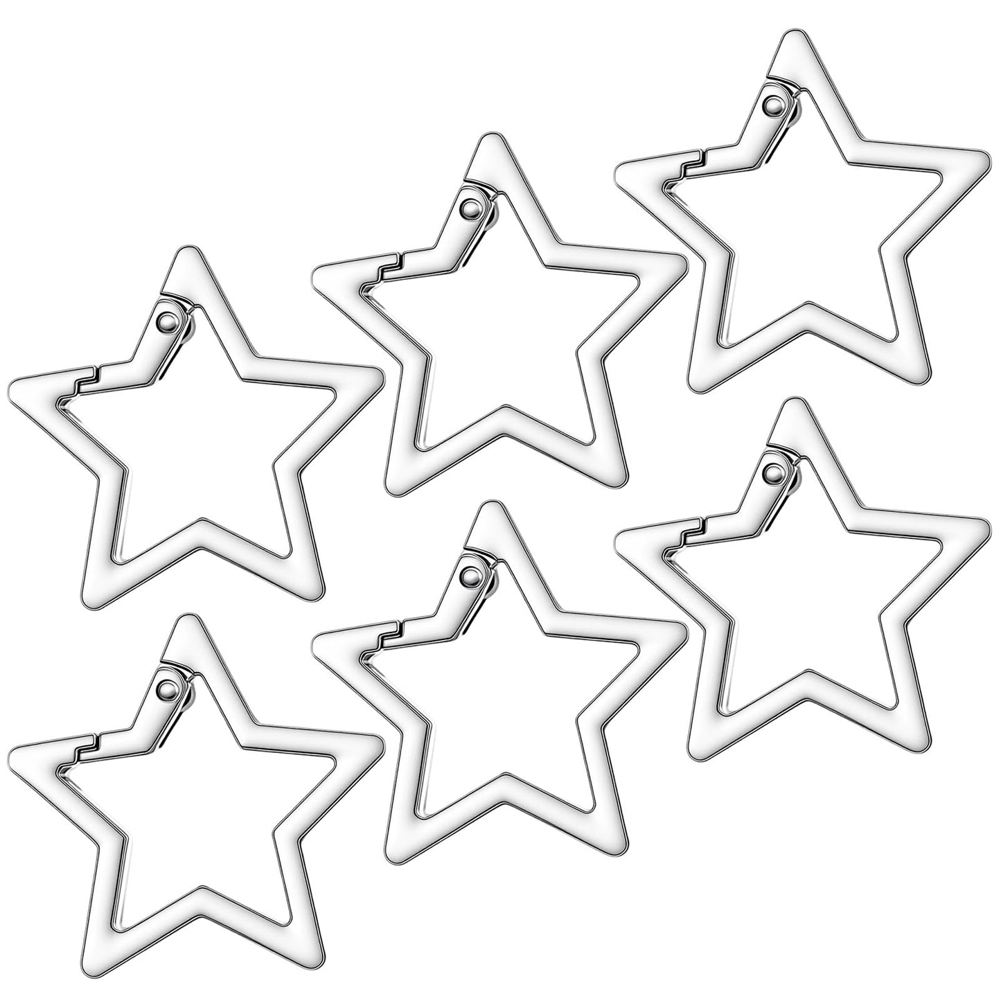 WJIAAA Pack of 6 Star Carabiners, Star Pendants, Zinc Alloy Star Carabiner, Mini Key Ring, Silver Ring for Fishing, Outdoor, Hiking, Travel