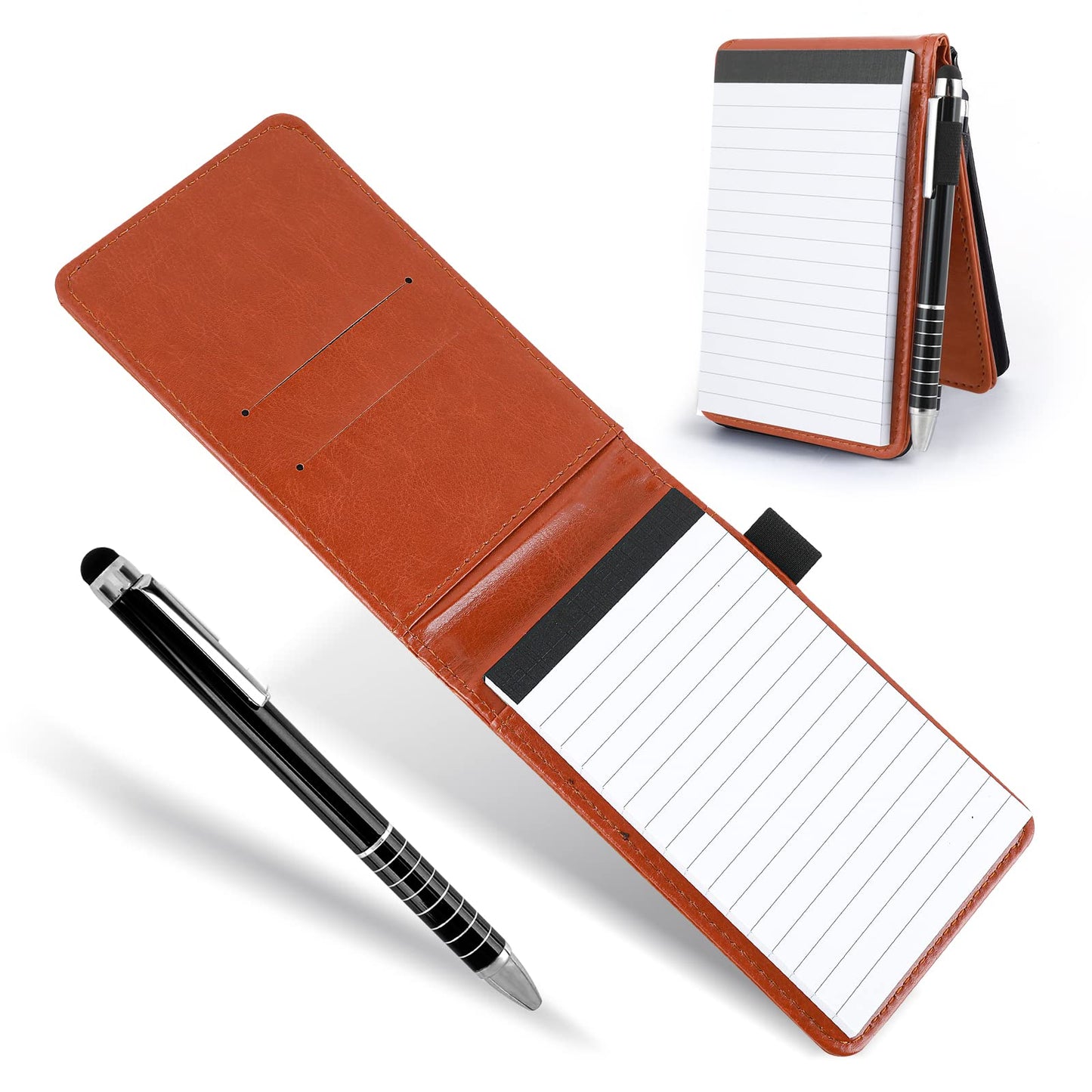 cobee Pocket Leather Notebook Holder with Pen, Mini Notepad Memo Book Small Portable Notebook with Metal Pen for Offices Schools Restaurants(Brown)