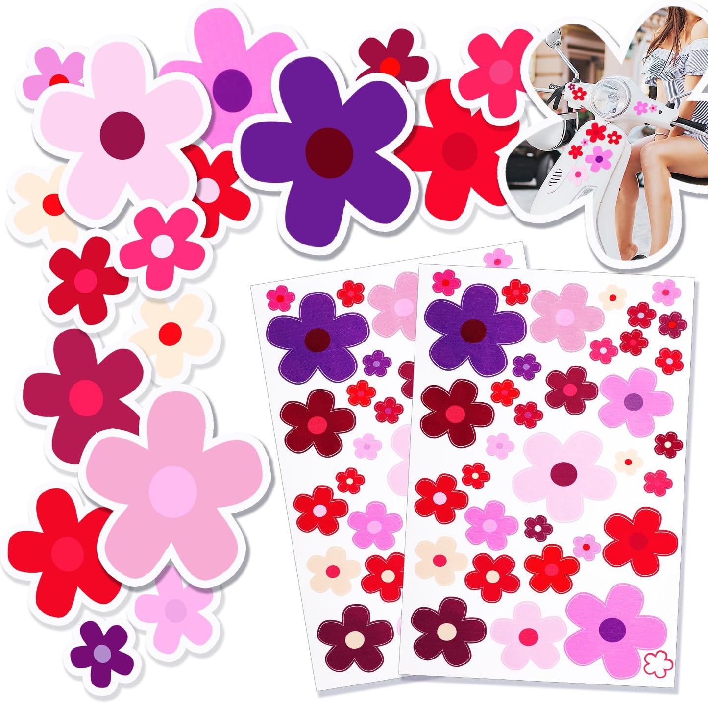 Amabro 70 PCS Flowers Car Stickers Set, Car Decals Bicycle Sticker Motorcycle Bus Scooter Vinyl Waterproof Stickers Outdoor for Window Journal Planner Laptop Luggage Decoration