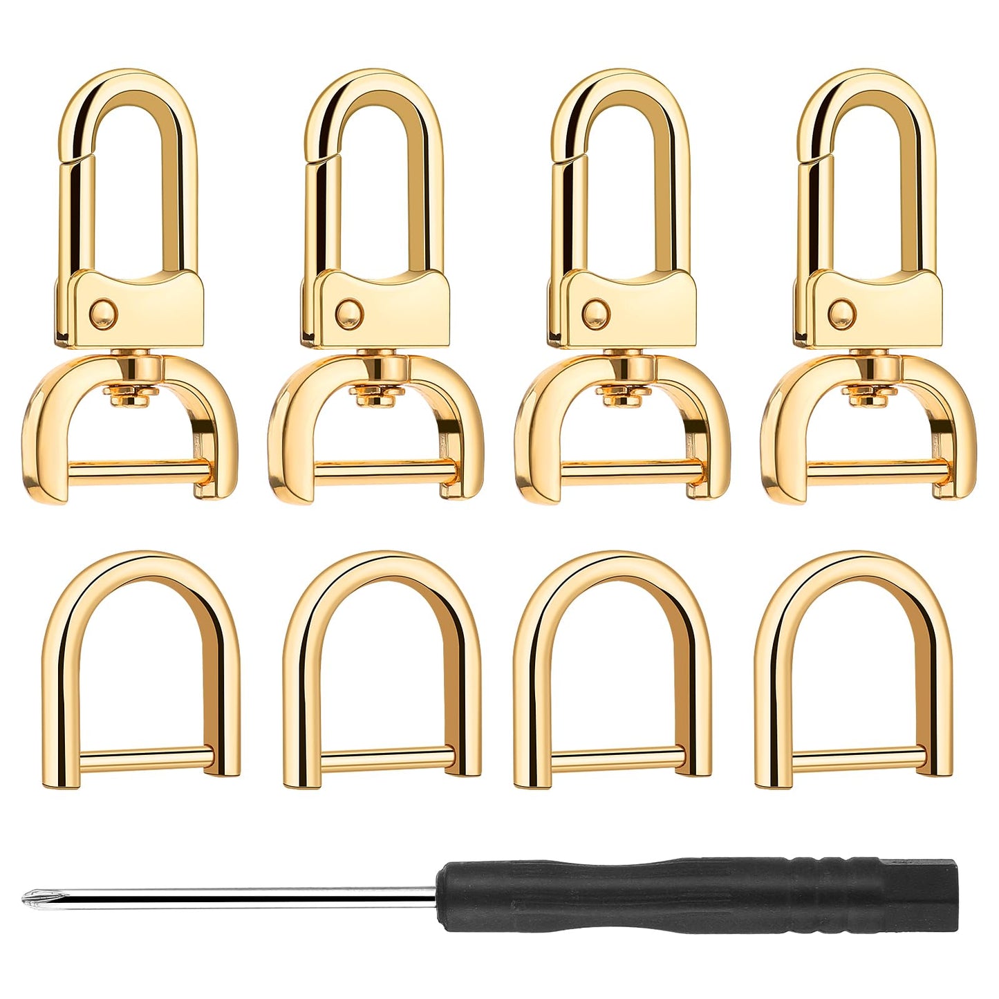 Amaxiu 4pcs Detachable Snap Hook Swivel Clasp with 4pcs D Rings Screw and 1pcs Screwdriver for Purse Keychain Hardware Keyring Clip Pets Collar Accessories 1"/25mm