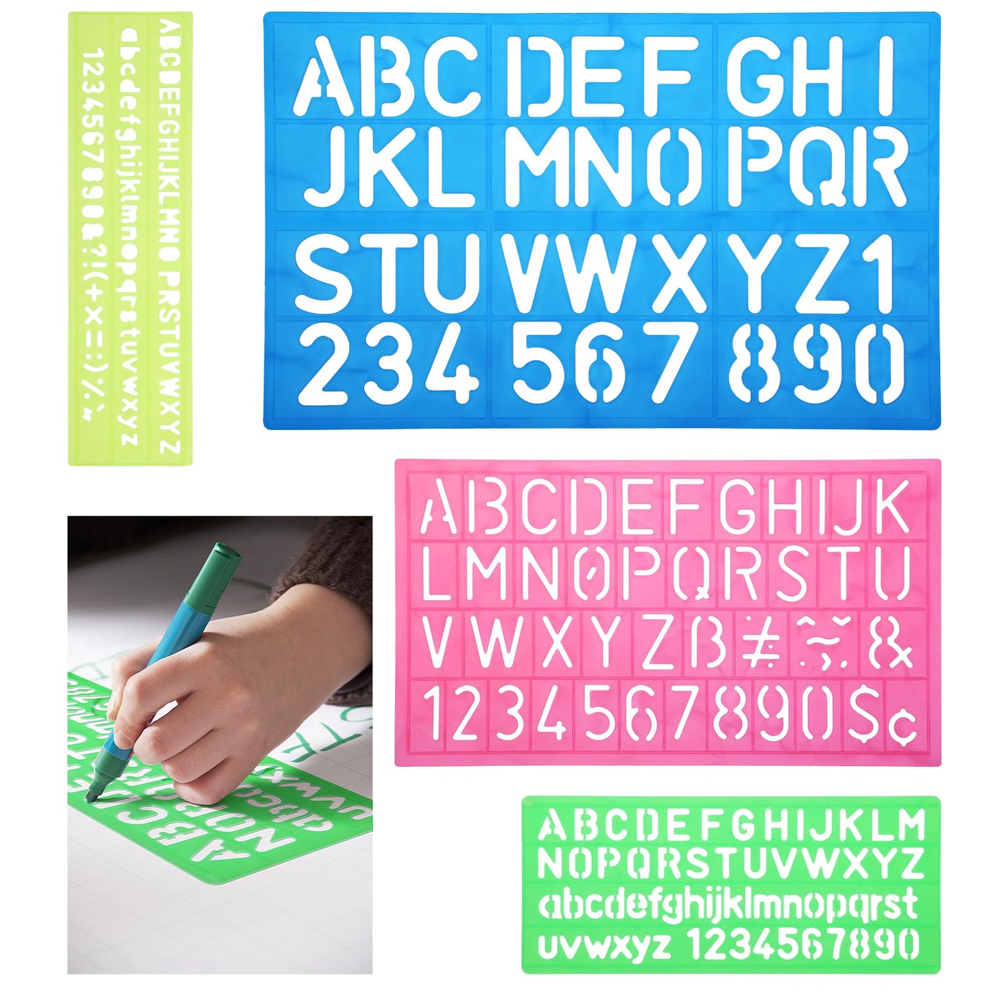 TIESOME 4PCS Numbers Alphabet Templates, Plastic Letter Stencil Digital Stencils Math Symbol Template, Assorted Sizes Letters and Number Ruler for Learning Painting Scrapbooking DIY