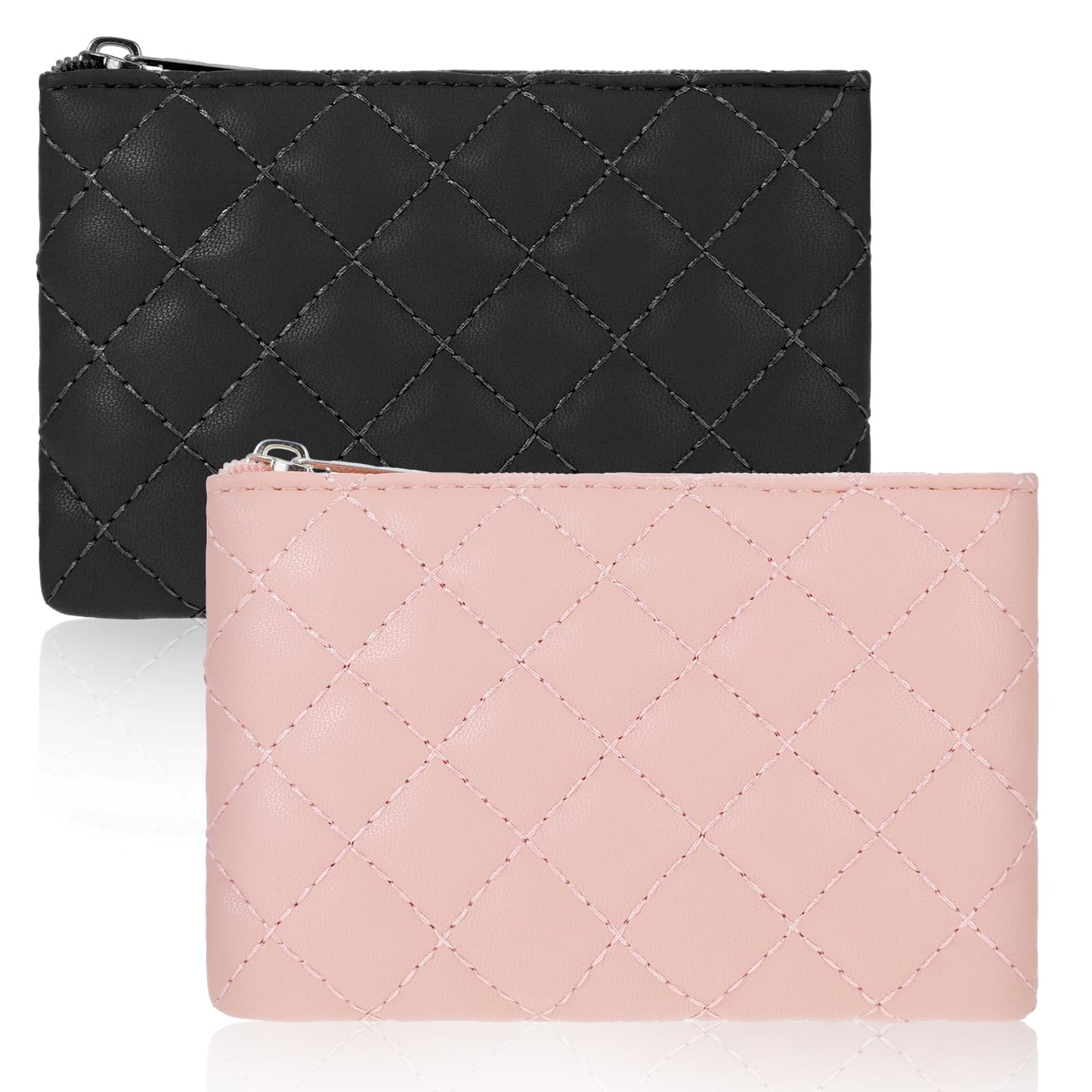 GEEHUA 2pcs Coin Purse for Women, Mini Ladies PU Leather Coin Case Small Coin Wallet Credit Card Holder Earphone Lipstick Storage(Black+Pink)
