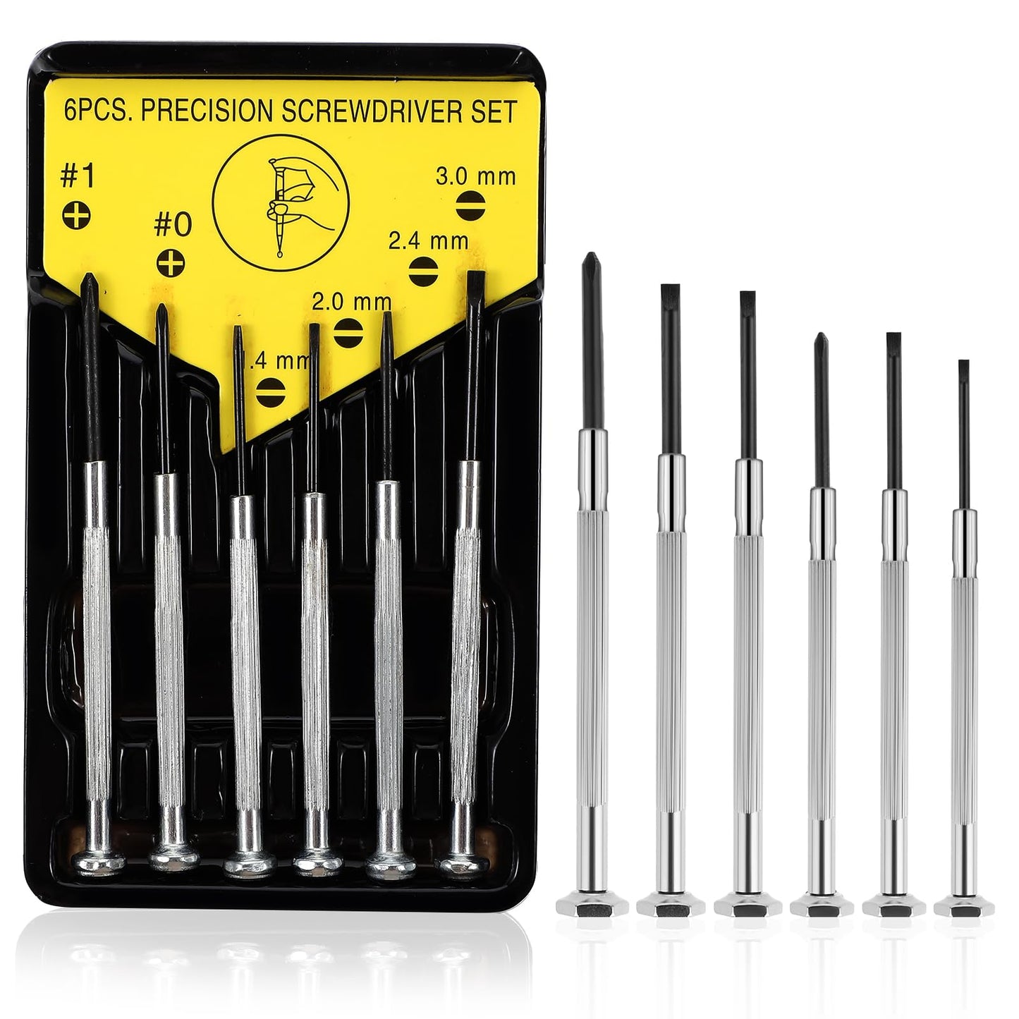 Yuanchu 6Pcs Mini Screwdriver Set with Case, Small Stainless Steel Precision Screwdriver Kit with 6 Different Sizes Flathead and Phillips Screwdrivers for Watch Eyeglass Electronic Repairs
