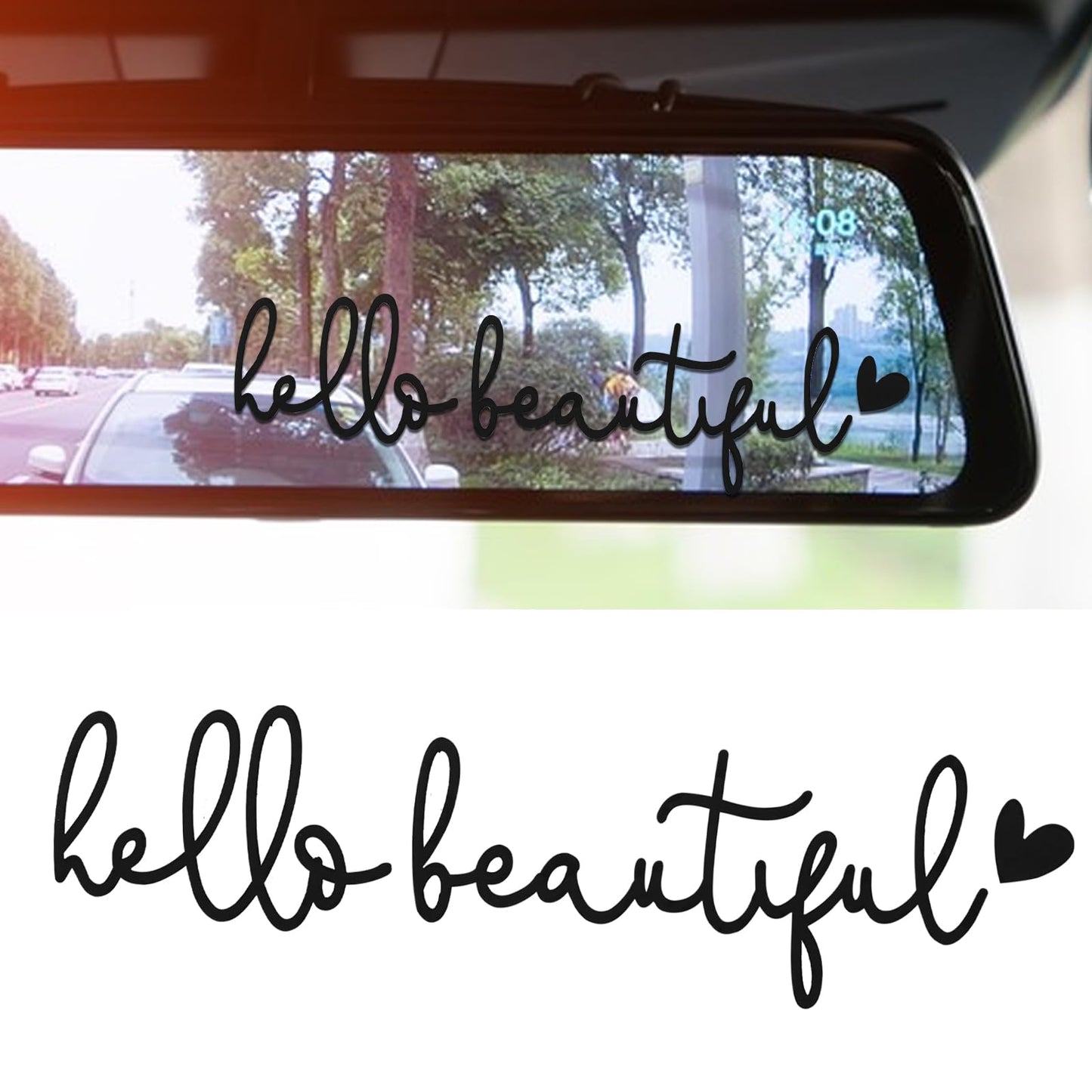 Yuanchu Pack of 3 Hello Beautiful Mirror Stickers, Vinyl Rear View Mirror Sticker Positive Affirmation for Women Girls Laptop Water Bottle Cosmetic Mirror (Black)