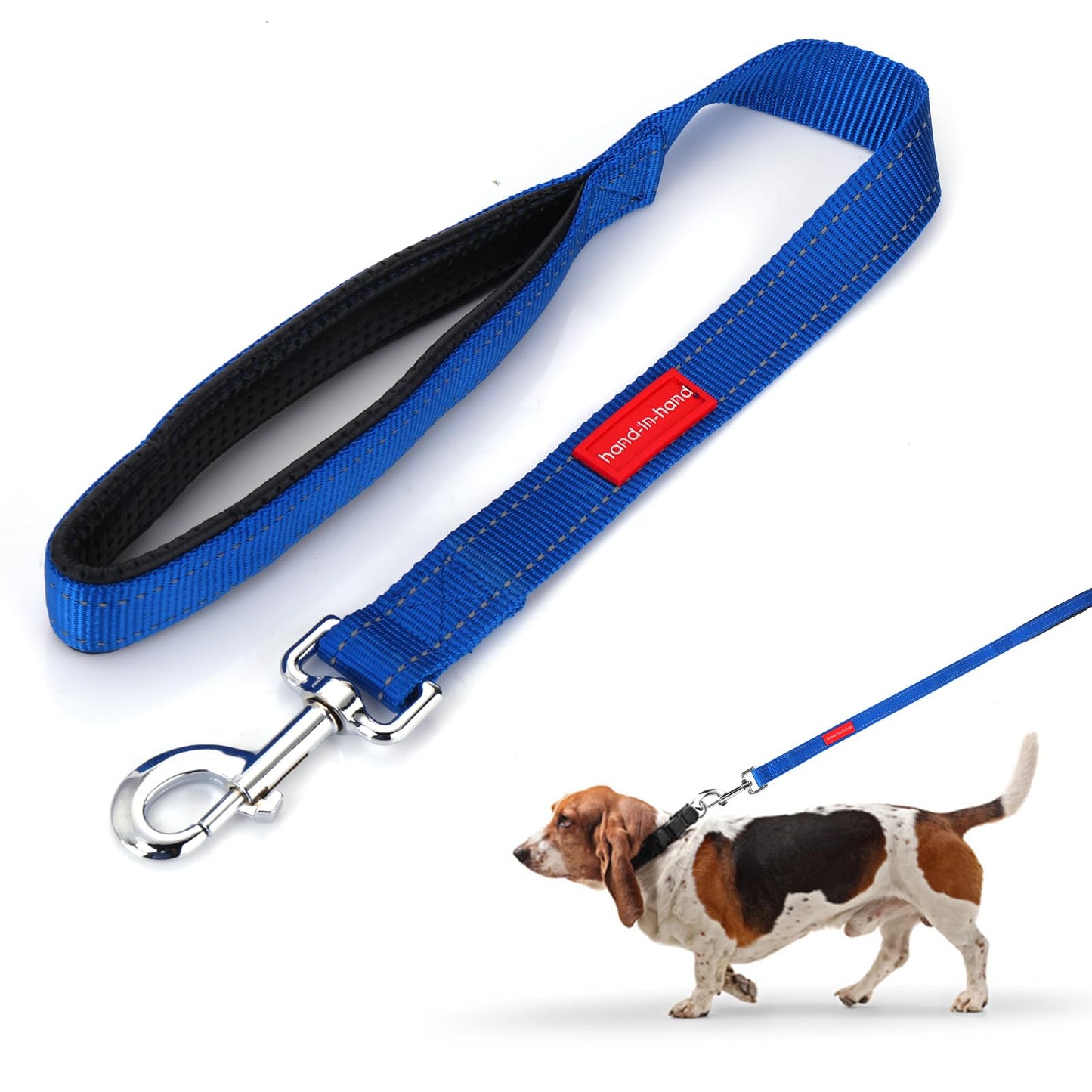 simarro Heavy Duty Dog Leash, 60cm, Blue, Reflective, Padded Handle, for Medium & Large Dogs