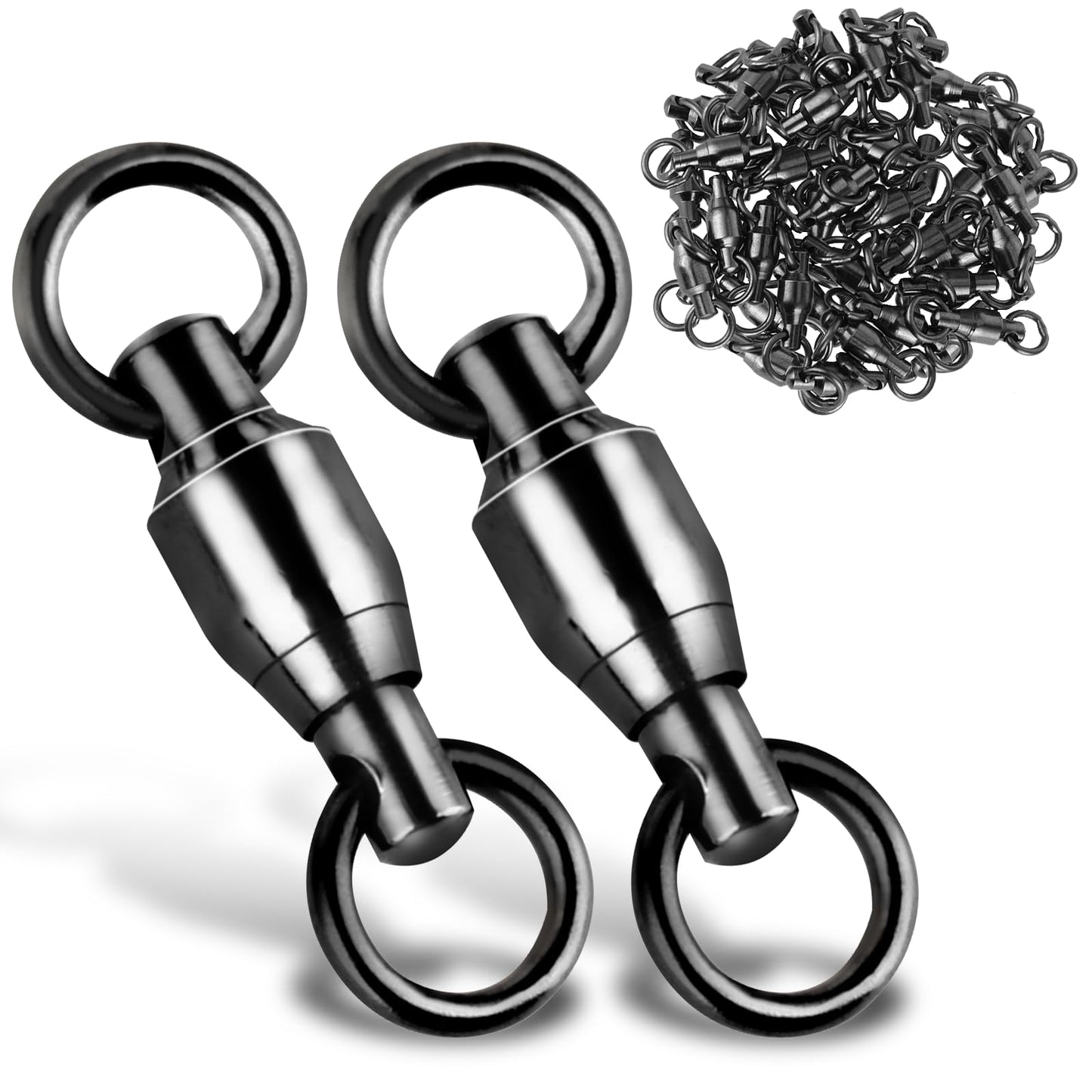Amabro 25PCS Barrel Ball Bearing Swivel, Stainless Fishing Swivel with High Strength Welding Rings Heavy Duty Fishing Tackle Connectors for Saltwater Freshwater High Strength(Black,0# 28LB)