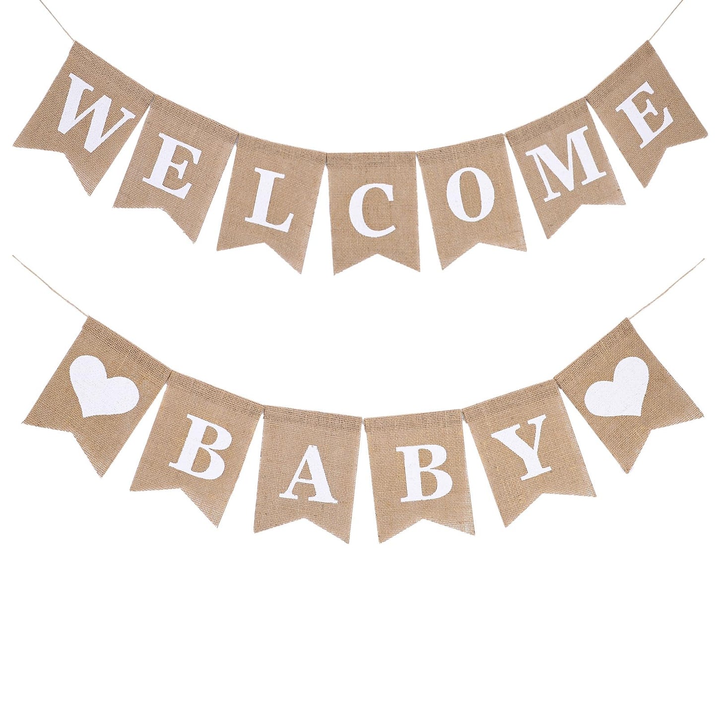 WJIAAA Vintage Linen Welcome Baby Banner, Welcome Home Baby Rustic Letters Bunting Hessian Garland for Home Party Reception Baby Shower Bunting with 13 Pieces Bunting