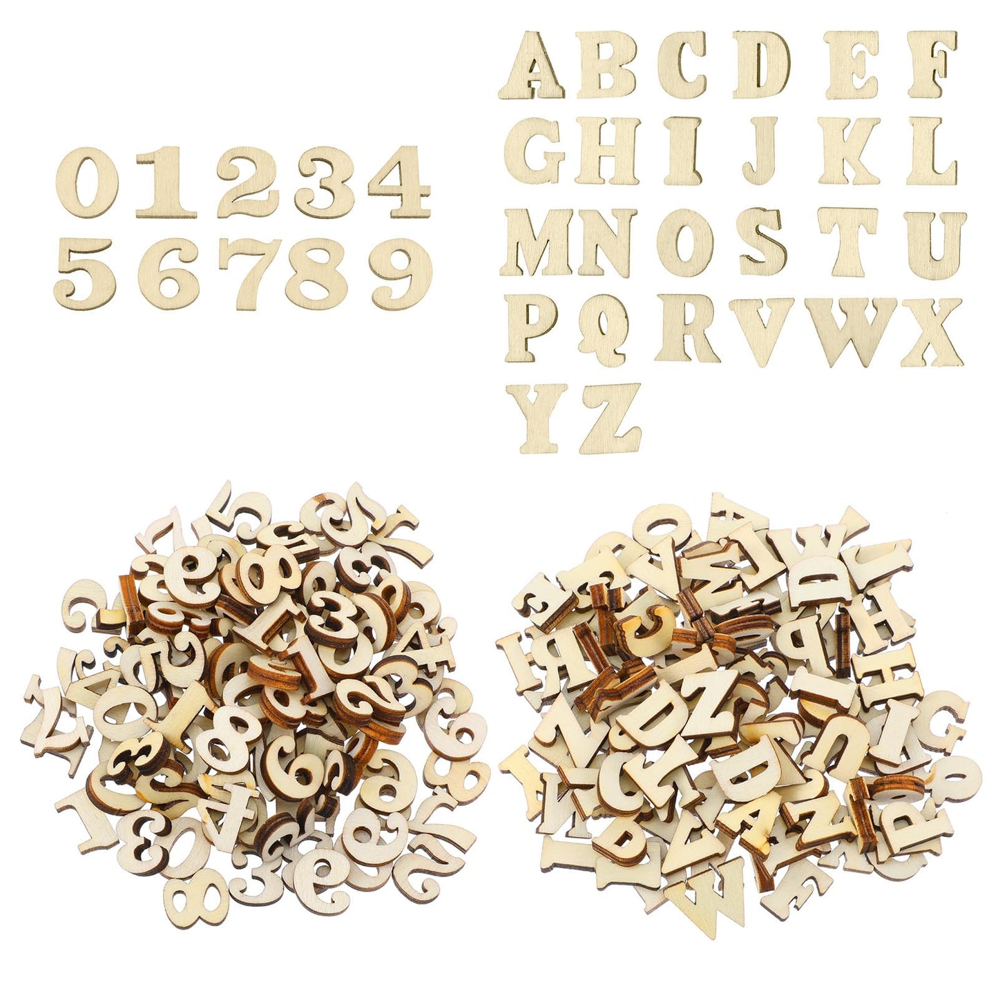 Yuanchu 204 pieces small wooden letters and wooden numbers, 15 mm letters made of wood for crafts and painting, small letters (A-Z), numbers wood (0-9), wooden letters, decoration for