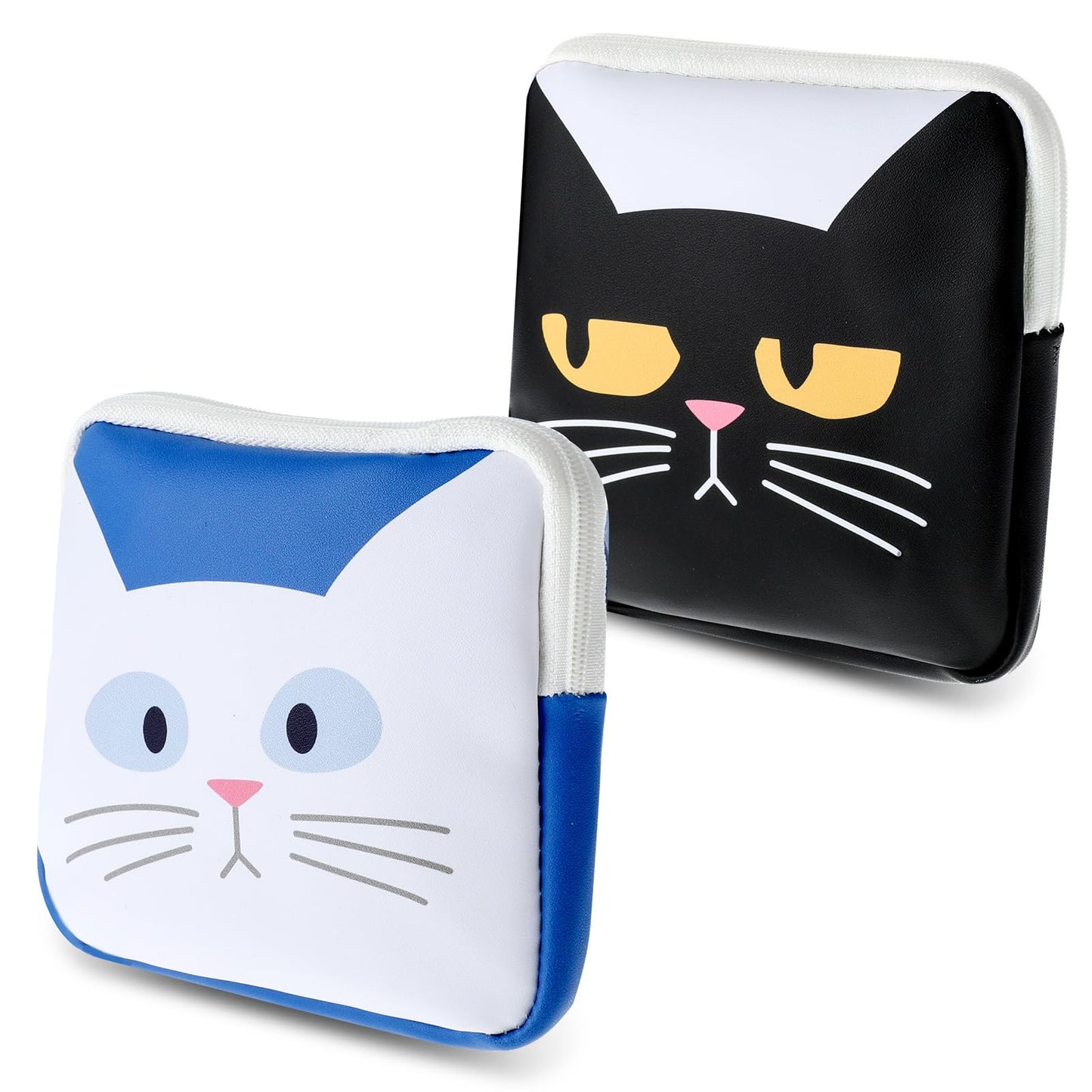 Amabro Cute Cat Sanitary Napkin Storage Bags, 2PCS Portable Waterproof Menstrual Cup Pouch Tampons Bags Nursing Pad Holder with Zipper First Period Kit Feminine Care for Women Girls Teen