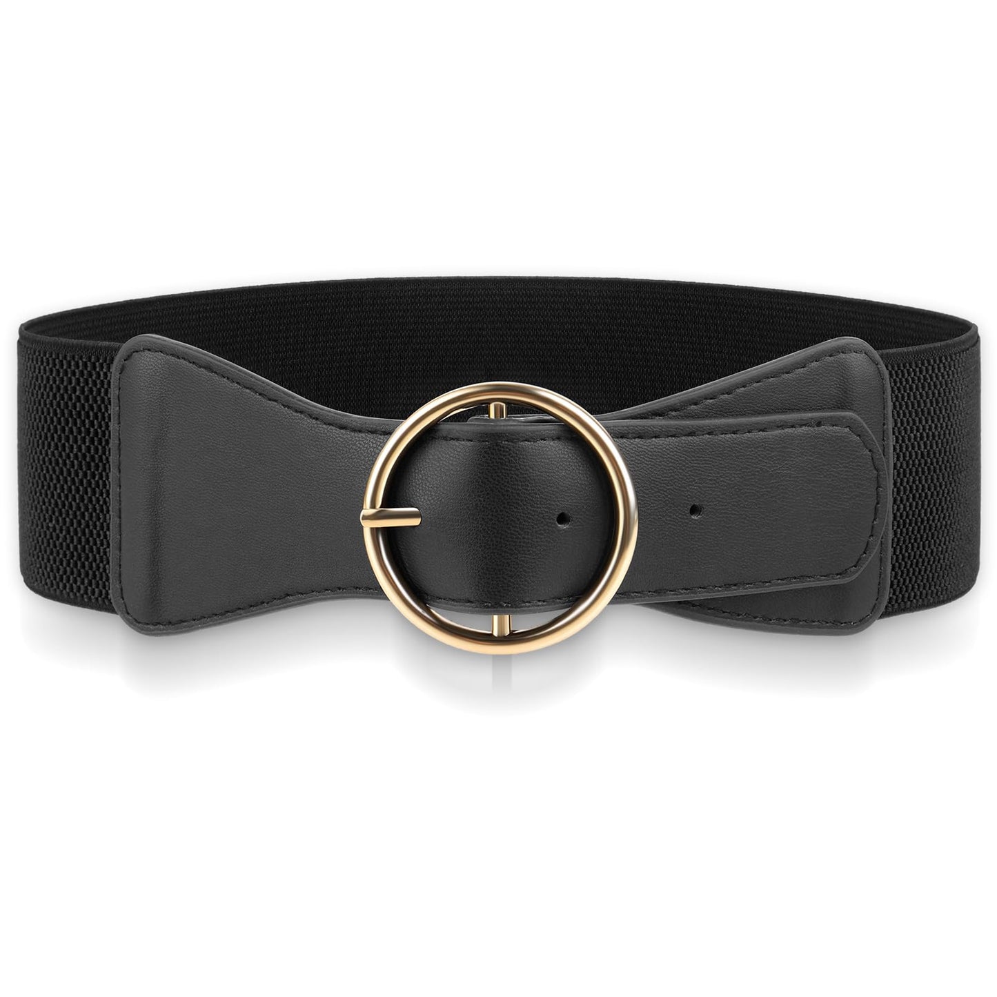TIESOME Wide Stretchy Belts for Women, Wide Stretchy Belts for Dresses, Vintage Elastic Boho Belt with Metal Round Buckle(Gold)