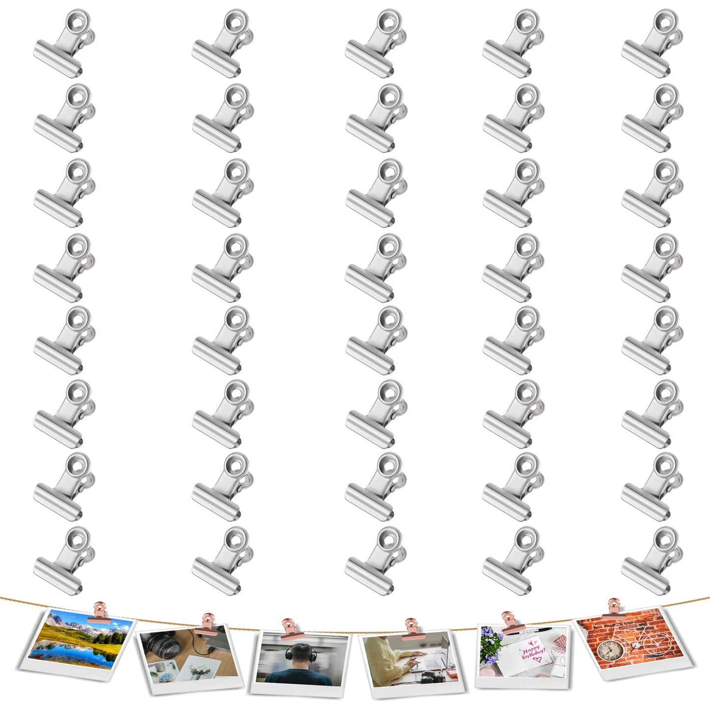 cobee Metal Hinge Clips, 40pcs Metal Clips, Bulldog Clips for Paper Organizers, Photo Wall Decoration, Home, and Office Decoration, 0.9 Inch(Silver)