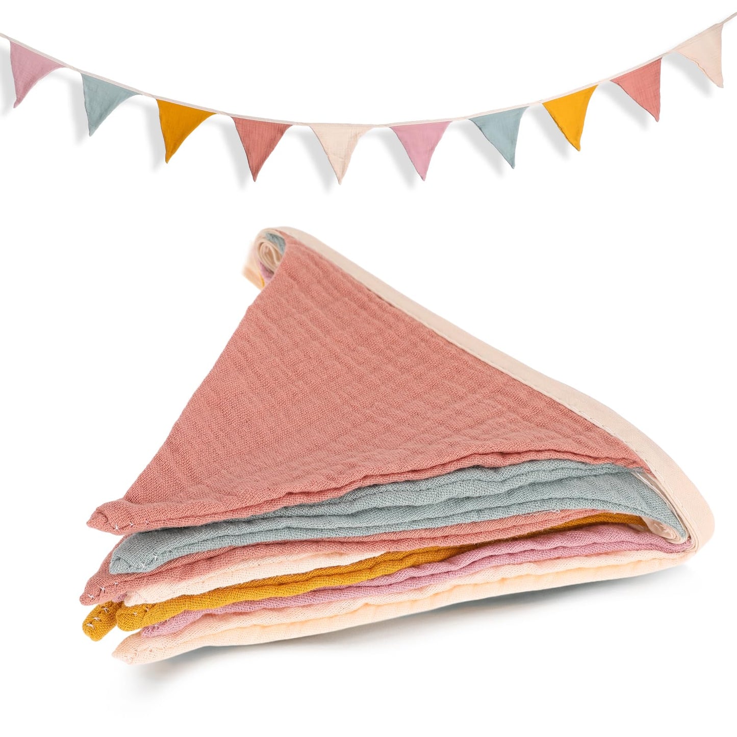 cobee Bunting Children's Room, 286cm Baby Room Decoration Bunting Fabric Muslin Cotton Fabric Bunting Garland Birthday Colourful Banner Party Wall Decoration Gift (Style 2)