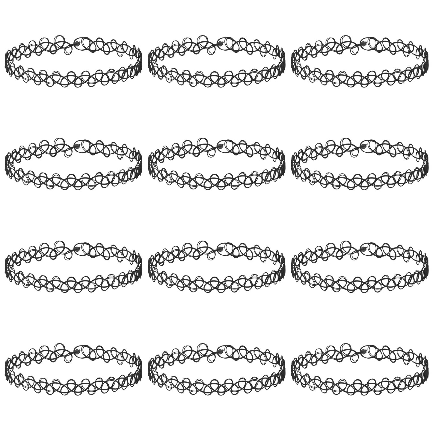 Andibro 12PC Tattoo Choker Necklace, Plastic Stretch Necklace Clavicle Cute Collar Vintage 90s 95s Jewelry Accessories for Women Teen Girl(black)