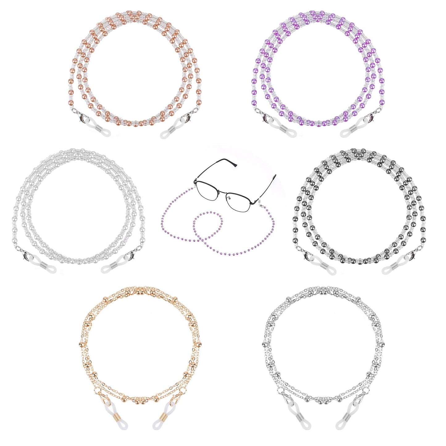 Jeffdad 8 Pcs Eyeglass Chains for Women, Beaded Eye Glasses Holders around Neck, Eyewear Glasses Strap Chain For Women Sunglasses(Set A)