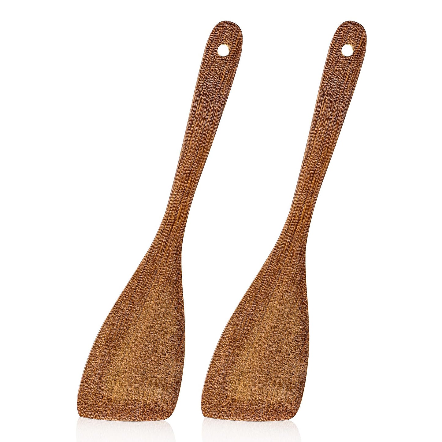 Yuanchu Pack of 2 Wooden Spatulas, Wooden Spatulas for Cooking with Non-Stick Coating, Wooden Cooking Cutlery with Long Handle, 33 cm, Kitchen Aid for Protection Against Scratches, Frying Pan, Heat
