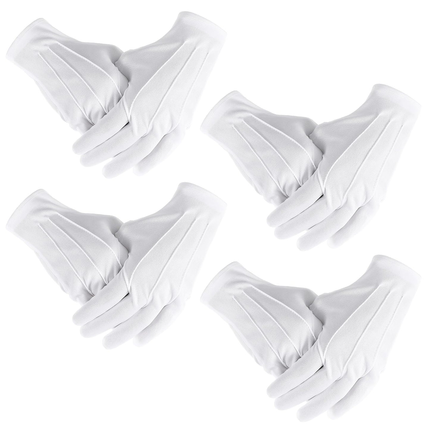 DOPENSPI 4 Pairs White Polyester Gloves, Formal Costume Gloves Polyester Glove for men women Parade Accessories Uniform Glove (22Cm/8.66 Inch)