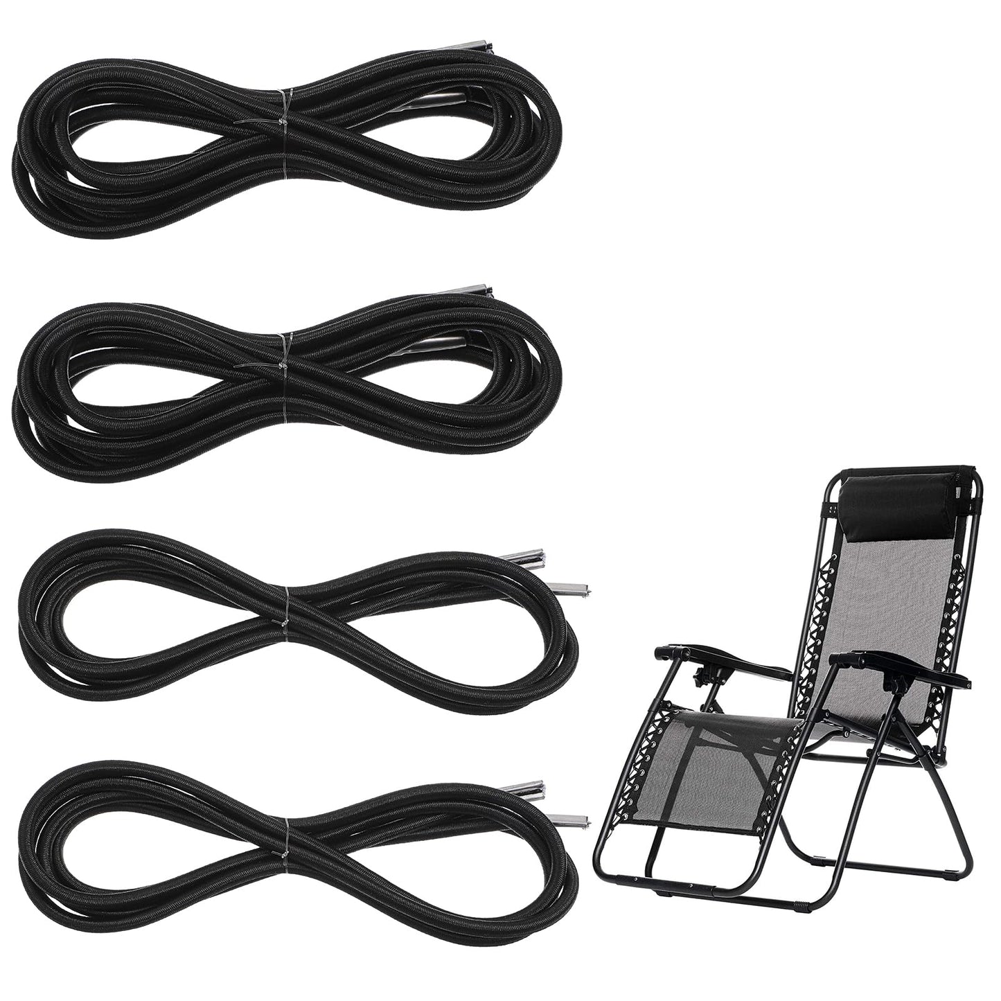 HJZHII 4 Pcs Gravity Chair Cord Replacement, Laces Webbing Repair Cord Universal Elastic Repair Cords Nylon Stretch String Cords for Patio Recliner Chairs Beach Chair Lounge Outdoor String Chairs