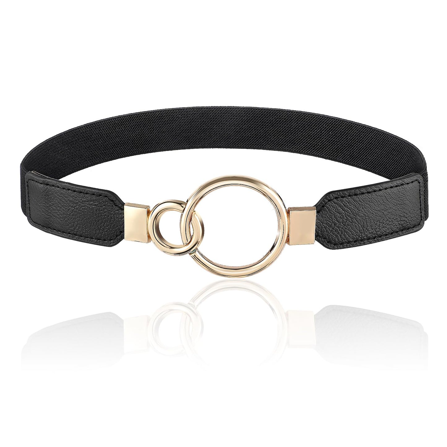 GEEHUA Women Elastic Belt, Stretch Waist Belt Vintage Skinny Waistband Thin Cinch Belt with Gold Buckle for Dress Jean(Black)