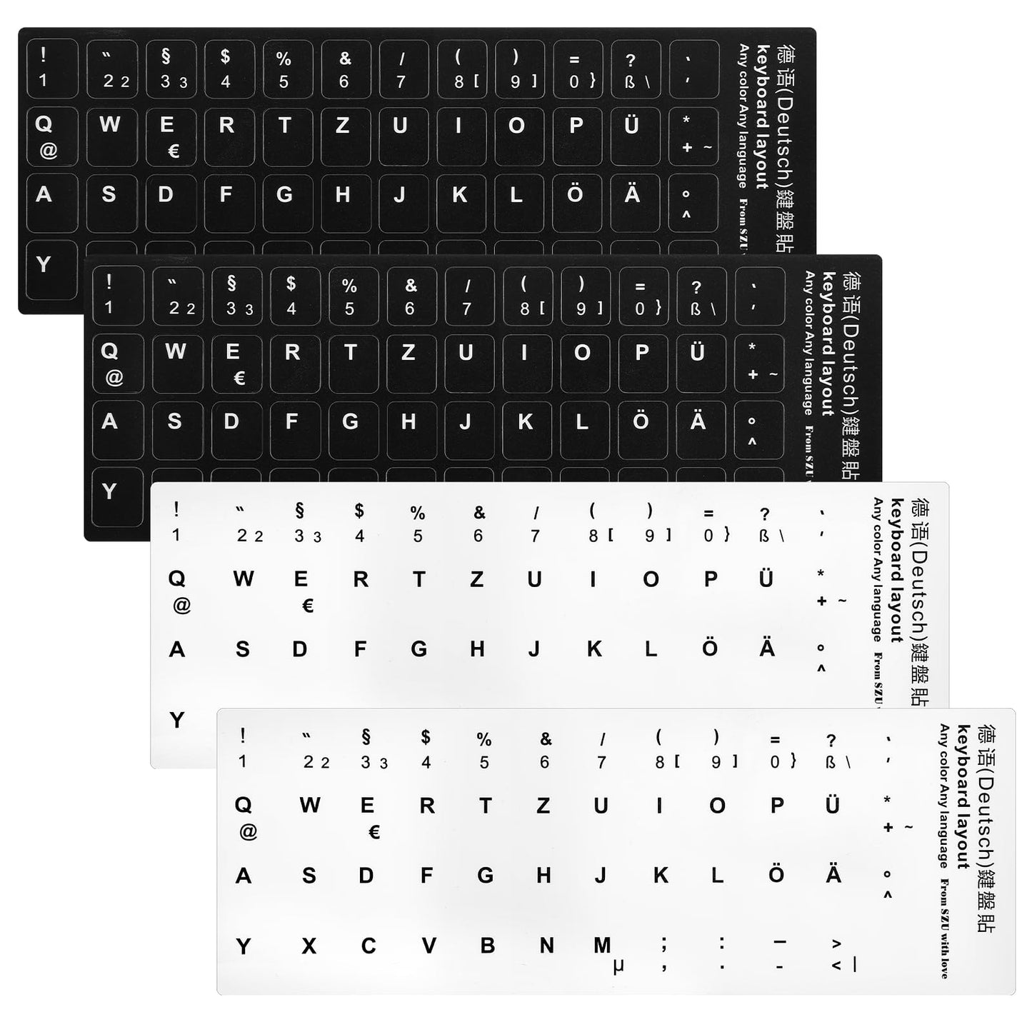 Yuanchu Keyboard Sticker German, Pack of 4 Universal Keyboard Stickers Keyboard Stickers German for PC Laptop Notebook Keyboards Tablet Desktop Computer