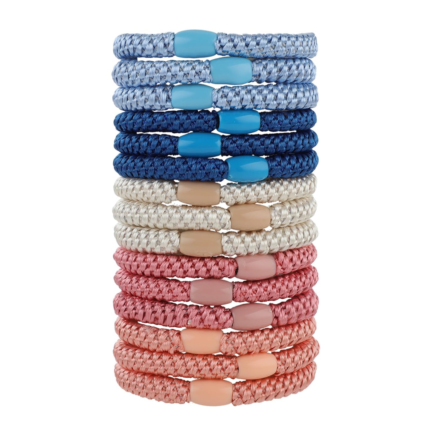 Amabro 15PCS Hair Ties for Thick Hair, Elastic Ponytail Holder No Damage No Crease Hair Bands Daily Scrunchies Hair Ropes Hair Elastics for Women Girls(Pink Blue)