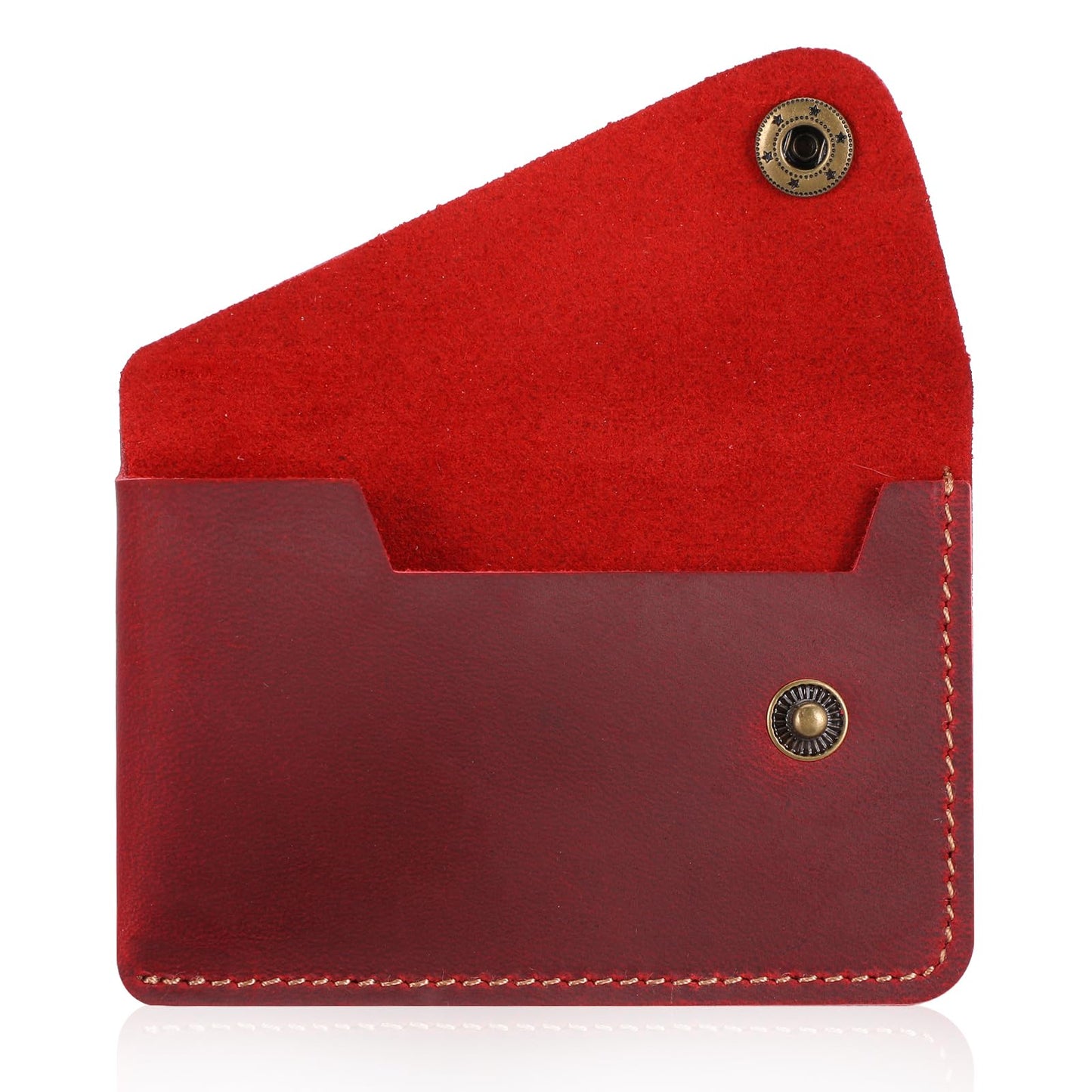 Yuanchu Business Card Case Flip Style, Vintage Cowhide Leather Card Holder Credit Card Holder Slim Credit Card Case Flat Wallet Business Name Card Holder Wallet for Men and Women, red, 经ộ的