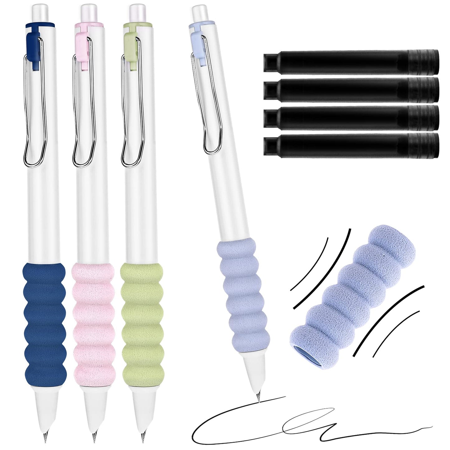 cobee Retractable Fountain Pen,4pcs 0.38mm Aesthetics Pastel Refillable Ink Pens with Super Soft Nonslip Grip, and 4pcs Mix Ink Writing Smooth for Journaling Calligraphy Gift Supplies