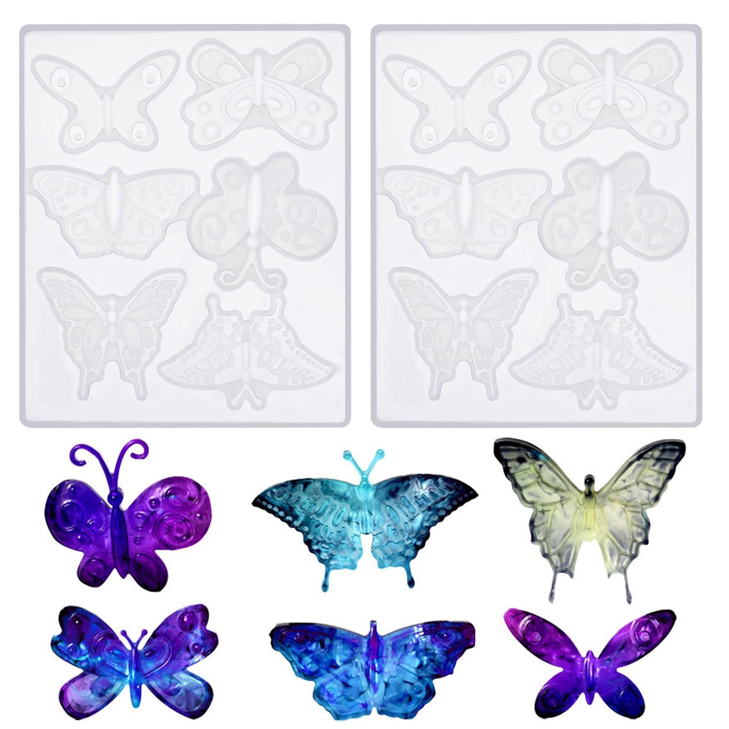 2 Pack Butterfly Silicone Mold 3D Butterfly Epoxy Resin Mold Butterfly Resin Mold 6 Styles Butterfly Jewelry Pendant Mold for Keychain Earring Necklace Brooch Crafts DIY Gifts(2)