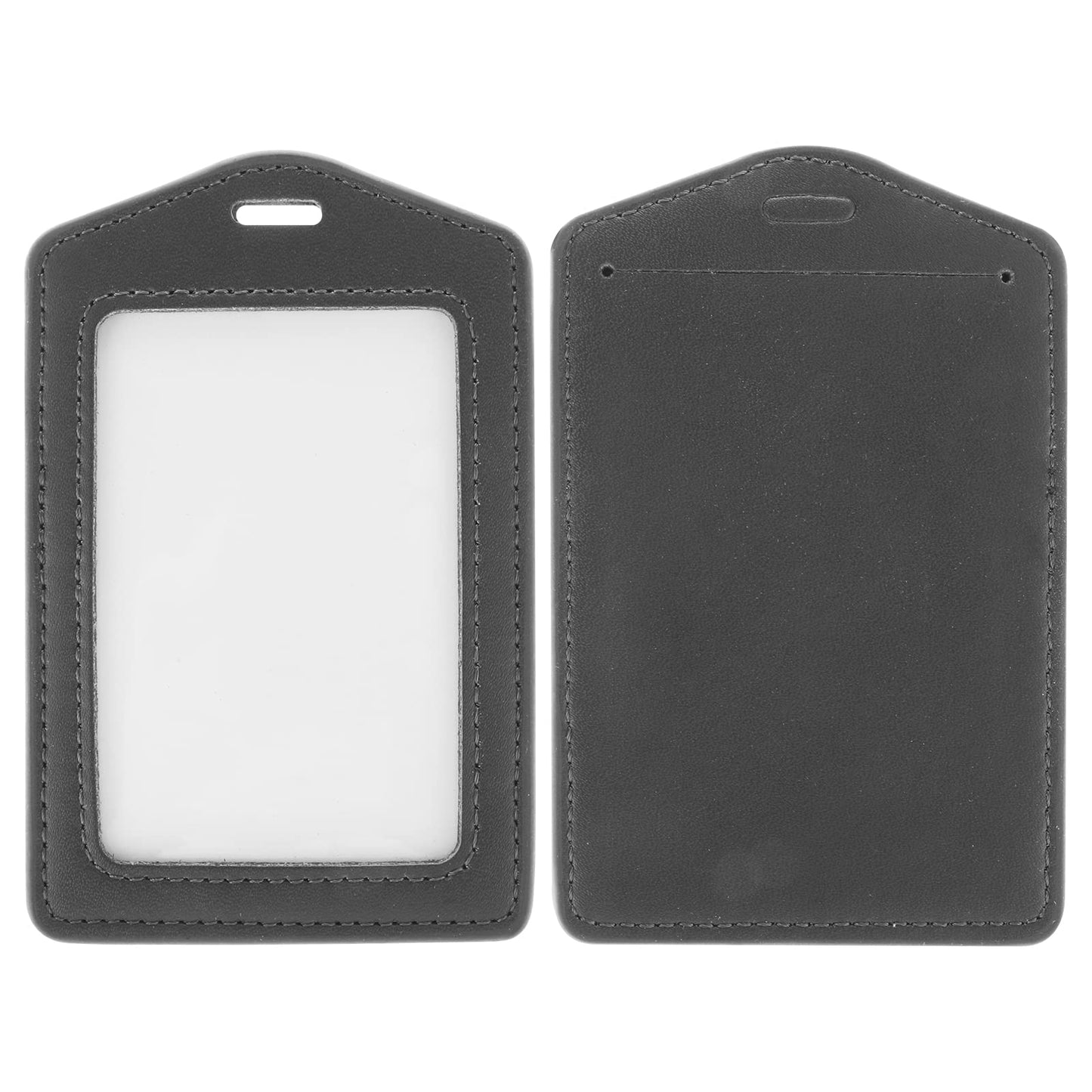 TIESOME 2Pcs Vertical Leather ID Badge Holder, Waterproof Double Sided Clear Card Holder for Office Staff Students Employees(Dark gray)