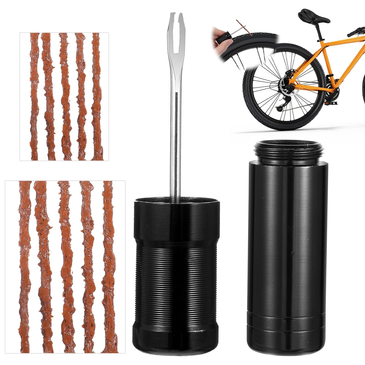 Giantree Tubeless Bike Tire Repair Kit, Bike tire repair kit for Road Bicycle and Mountain Bike MTB Tires Fix a Puncture or Flat Include Storage Canister Plugger Tool with Plugs and 10 Bacon Strips