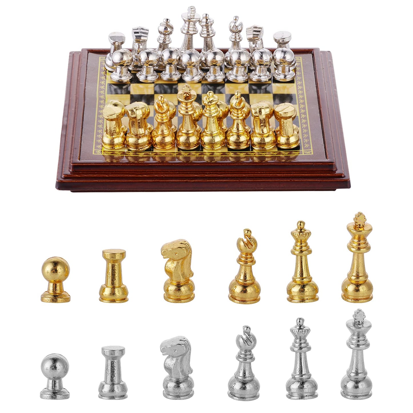 cobee Miniature Dollhouse International Chess Set, Mini Chess Board with 32 Pieces Miniature Chess 1:12 Dollhouse Furniture Accessories for Dollhouse DIY Home Decor