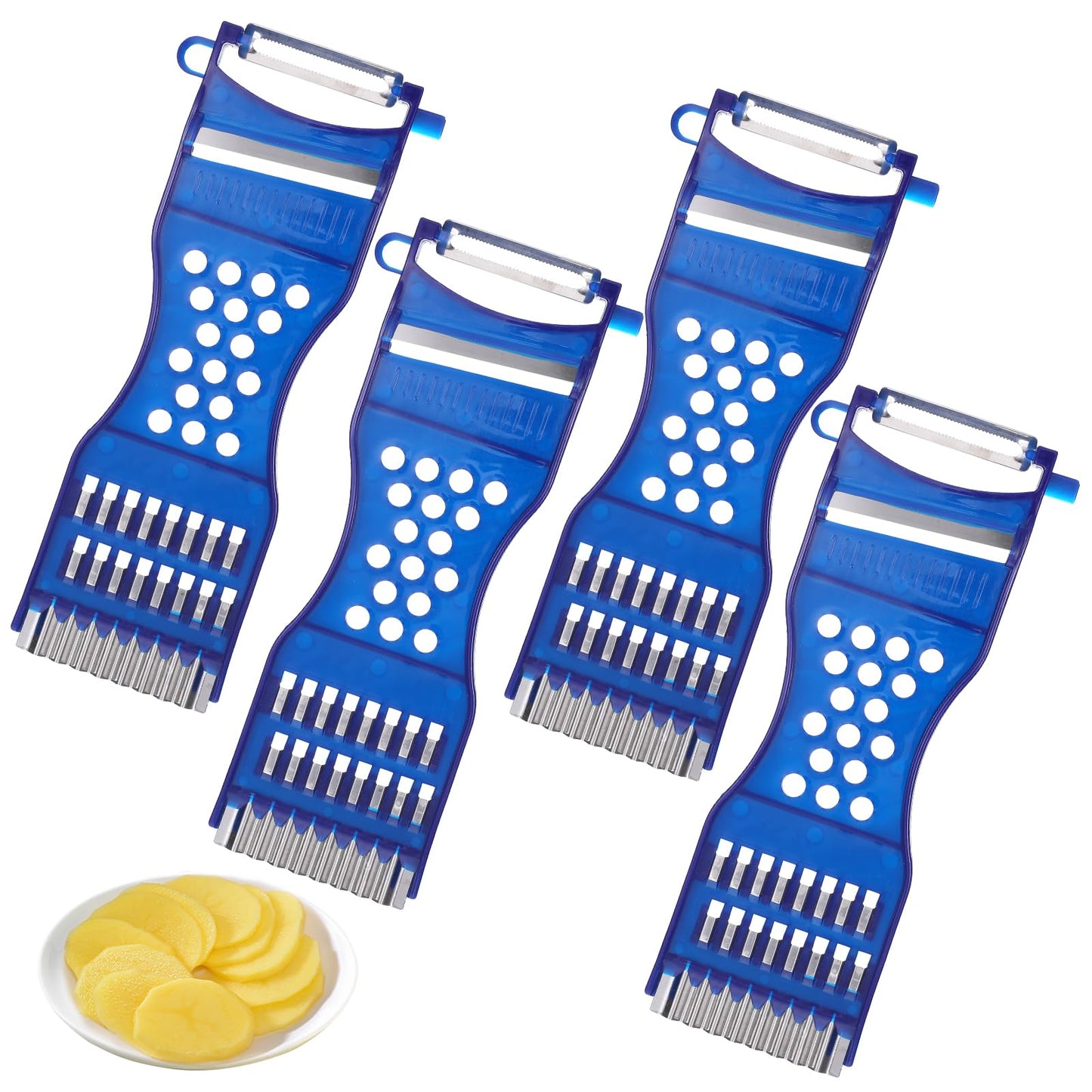 WJIAAA Set of 4 Vegetable Hairdressers, 6-in-1 Vegetable Hairdresser, Multifunctional Vegetable Cutter, Julienne Cutter, Potato Peeler for Fruit and Vegetables, Effortless Peeling, Dishwasher Safe