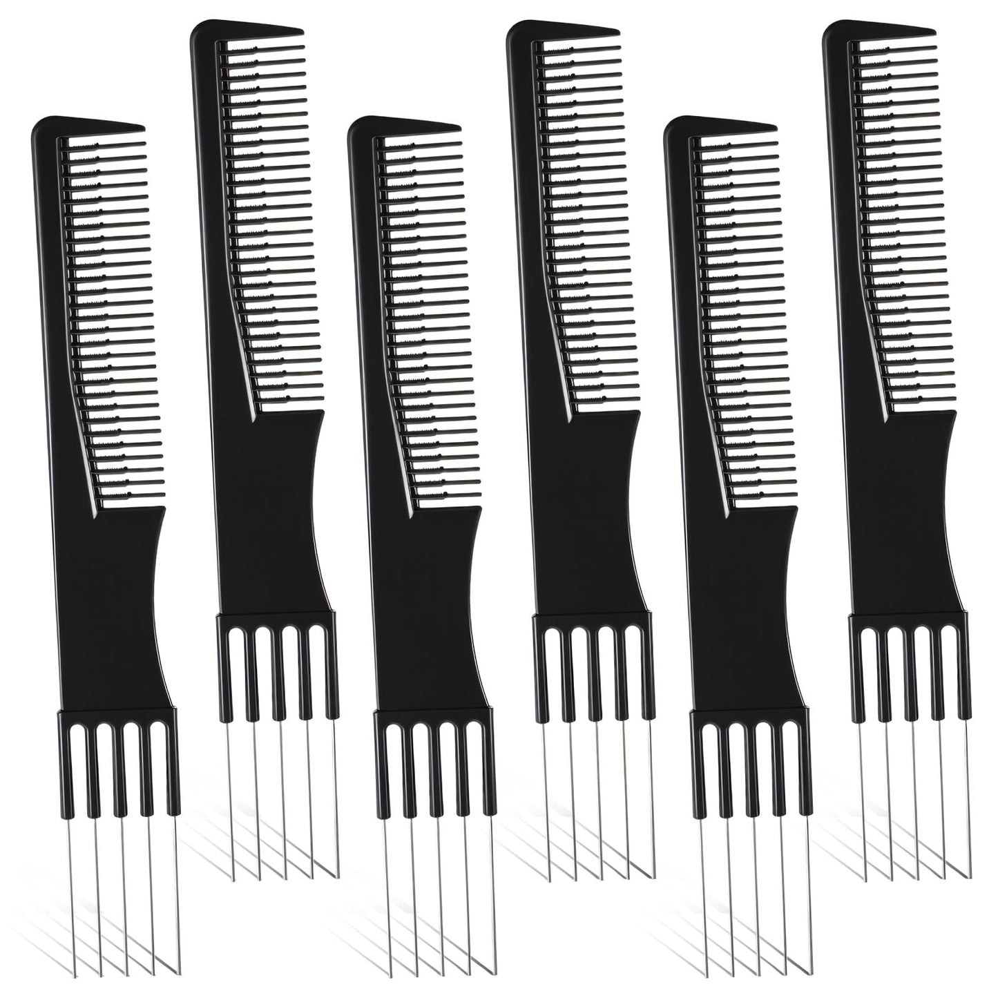 LIQWEI 6 PCS Double-Head Parting Teasing Comb, Black Metal Prong Pick Combs Parting for Women Hair Pick Teasing Lifting Fluffing Combs for Styling Salon Fine Thick Thin Hair