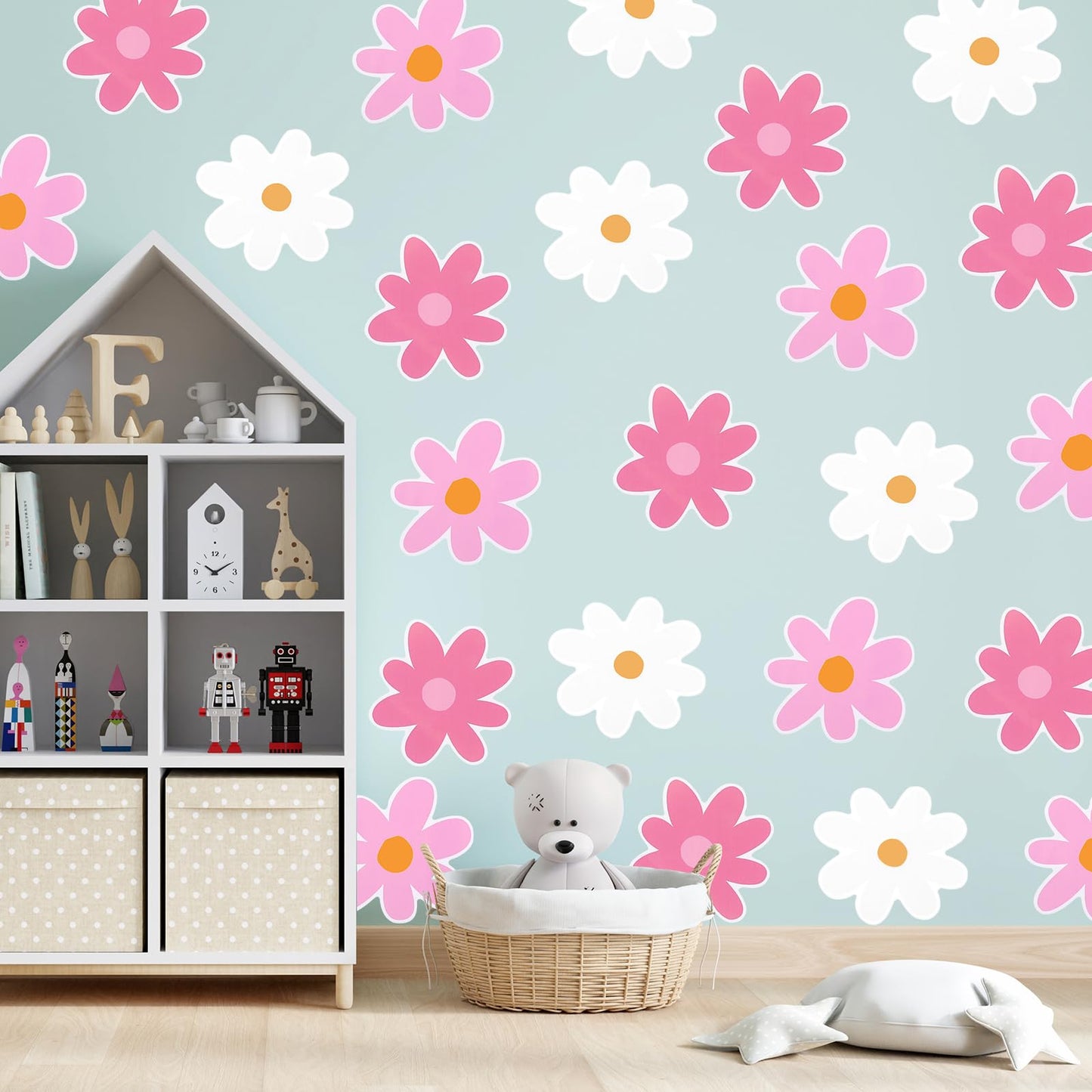 GEEHUA 36Pcs Daisy Wall Decal, Large Flower Vinyl Wall Decals Waterproof Daisy Wall Stickers Peel and Stick Daisy Stickers for Kids Nursery Playroom Bedroom Living Room Wall Decor