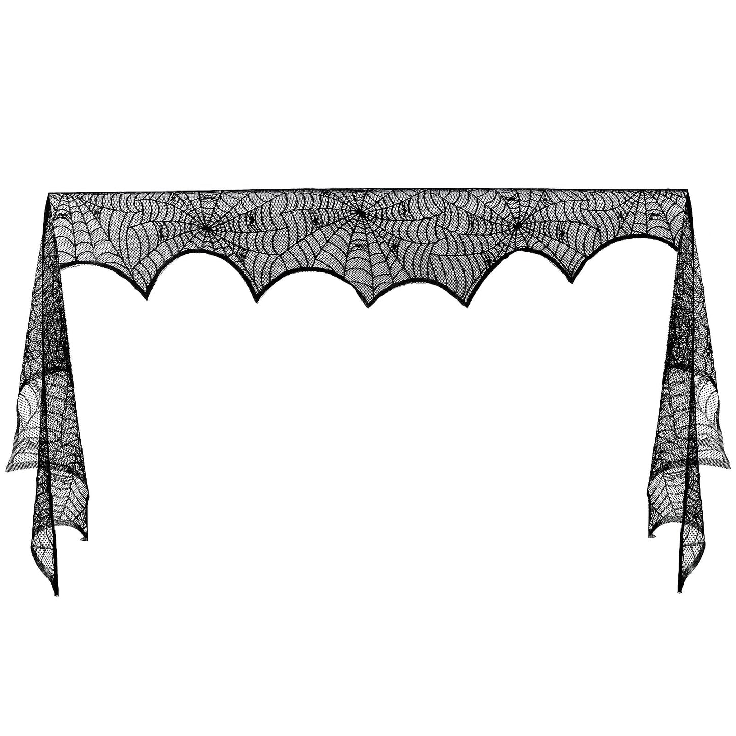 Amaxiu Halloween Fireplace Mantle Scarf, Spiderweb Mantel Decor Black Lace Fireplace Mantle Cover 18 x 96 in Festive Halloween Party Decorations Gothic Indoor Decor