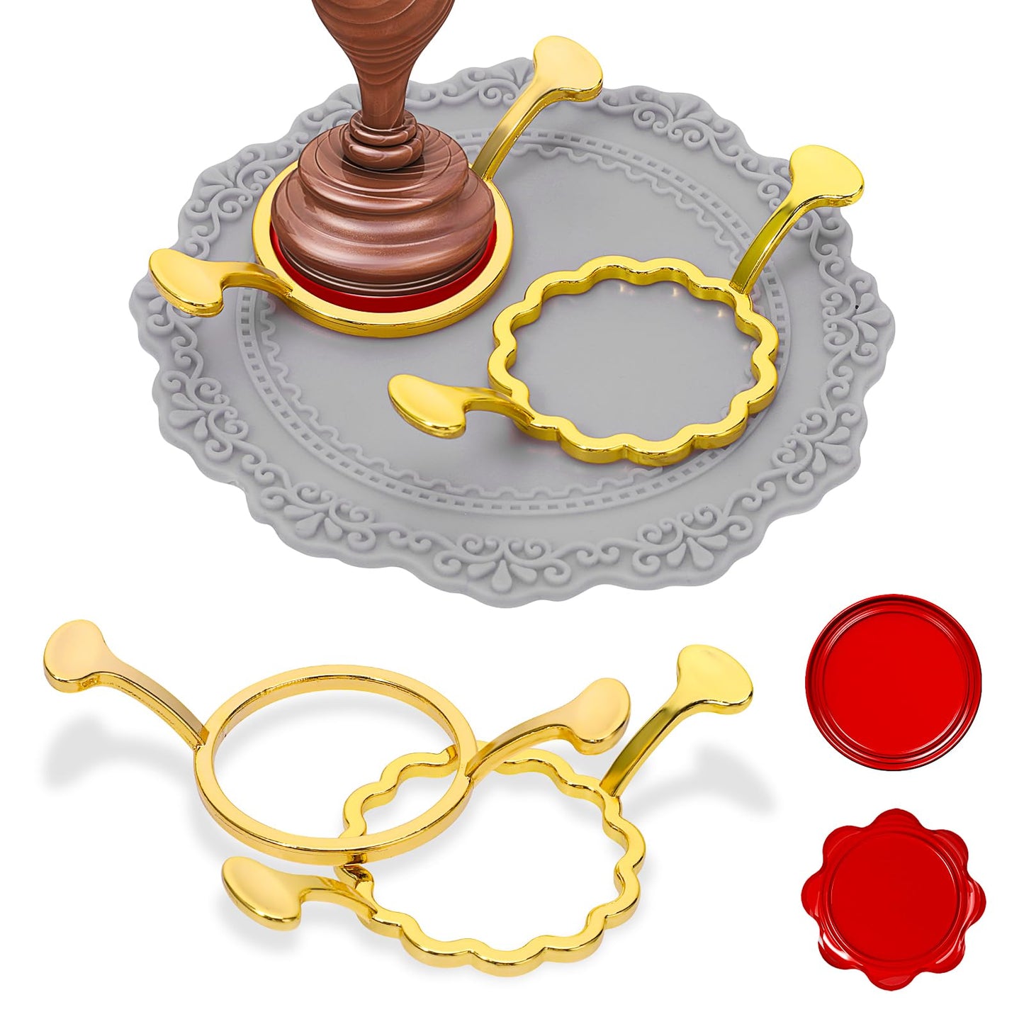 cobee Sealing Wax Stamp Kit for 1 Inch Wax Seal Stamp, 2 Pcs Wax Seal Molds with Silicone Waxing Mat Wax Seal Kit for Gift Wrapping Decoration Envelopes Cards Wedding Invitations(Round, Multi-Flower)