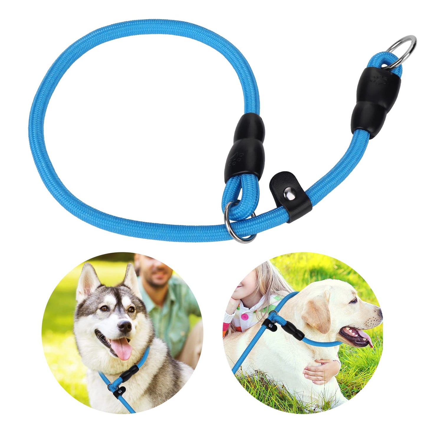 TIESOME Slip Collar Dog Training Choke Collar, Round Nylon Rope Collar No Pull P-Collar for Small Medium Large Dogs (Blue S)
