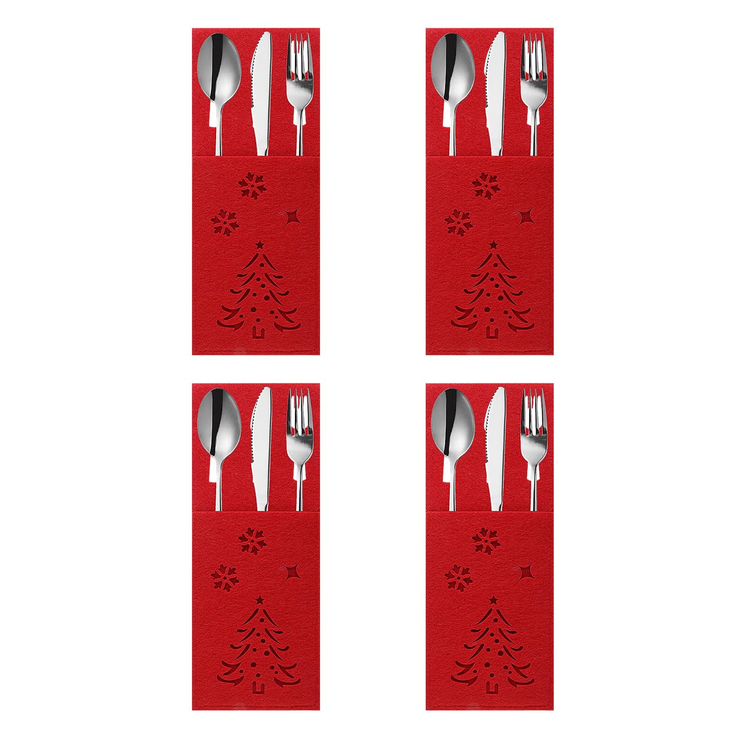 TIESOME Christmas Cutlery Holders, 4 Pieces Christmas Pocket Tableware Holders Felt Christmas Tree Cutlery Bag Spoon Fork Holders Silverware Holder Cutlery Pouches for Xmas Table Decorations