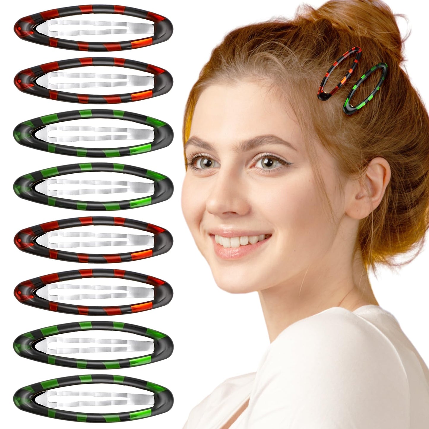 TIESOME 8 Pcs Oval Snap Hair Clips Tortoise Metal Hair Grips, Ellipse Snap Clips Water Drop No Slip Hair Barrettes for Girls Women Hair Accessories 2.63 x 0.78" Hair Clips for Thin Hair