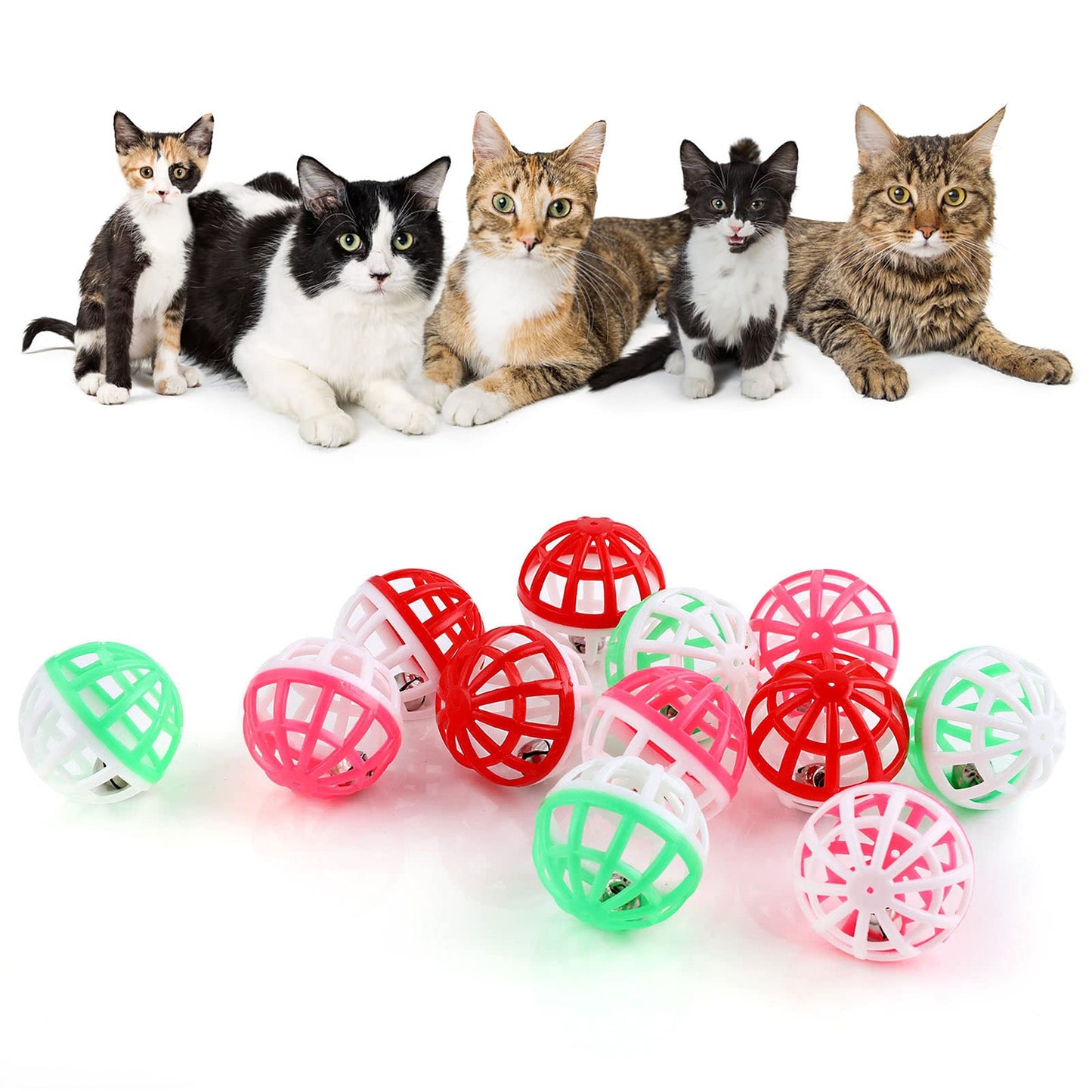 cobee Large Cat Ball Toys with Bell, 12PCS 3.8CM Jingle Bell Cat Toy Plastic Cat Toy Balls Cat Play Toy Interactive Cat Toy for Indoor Cats Kittens