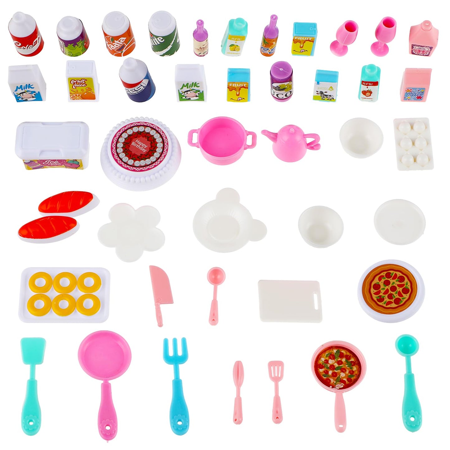 Cobee Dollhouse Food Drink Set, 43 Pcs Miniature Tableware Kitchen Accessories 1:12 Mini Food Model Doll House DIY Decor for Pretend Play Micro Landscape