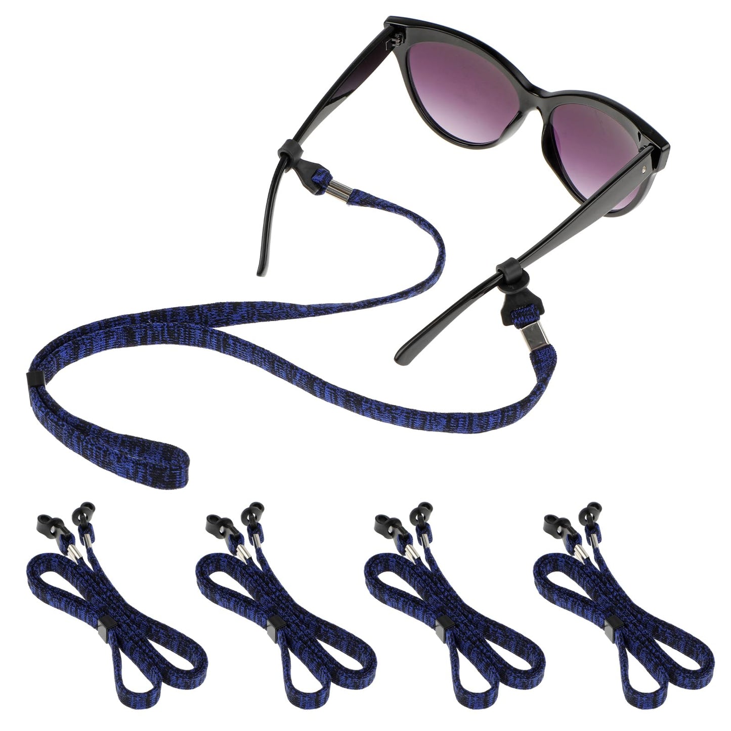 GEEHUA 4PCS Glasses Strap Holder, Anti-Slip Sports Eyeglass Strap Adjustable Sunglasses Lanyard Eye Glasses Safety Lanyard Eyeglass Holders Around Neck for Men Women(Blue)