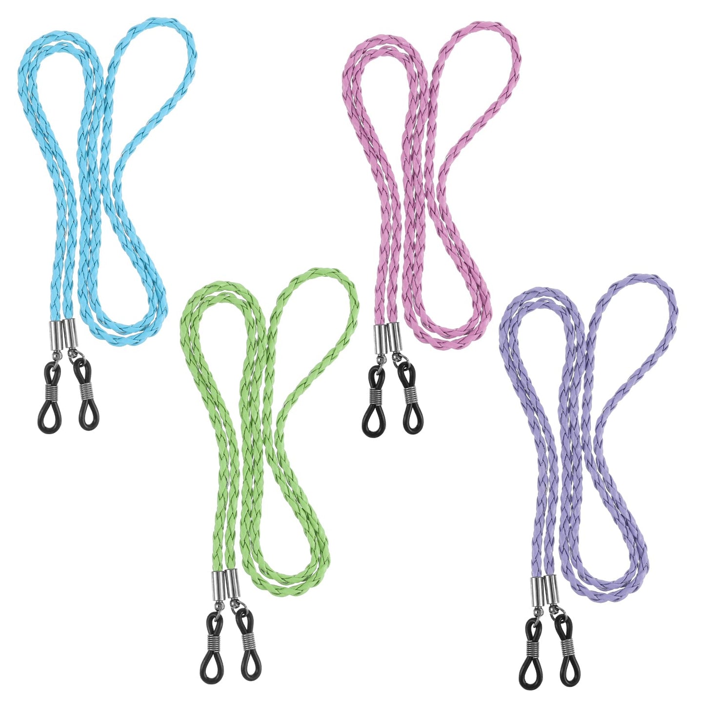 Amabro 4PCS Leather Eyeglass Straps, Multicolor Eyewear Retainer Lanyards Eye Glass Chain for Women Men Glasses String Holders Braided Accessory Chain Around Neck(Green+Pink+sSky blue+Purple)