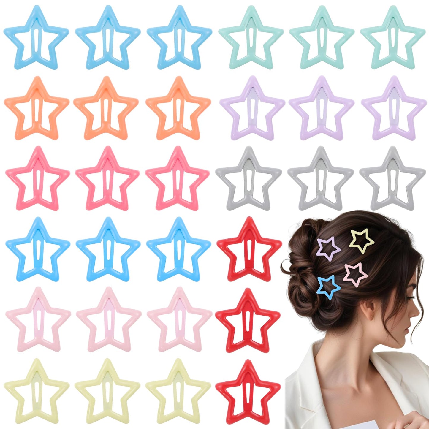 Molain 30 PCS 1.2" Star Hair Clips Snap Star Hair Accessories Non Slip Star Clips for Girls Women Colorful Metal Hair Clips Star Hair Barrettes Star Hair Clips for Women Star Hair Clip