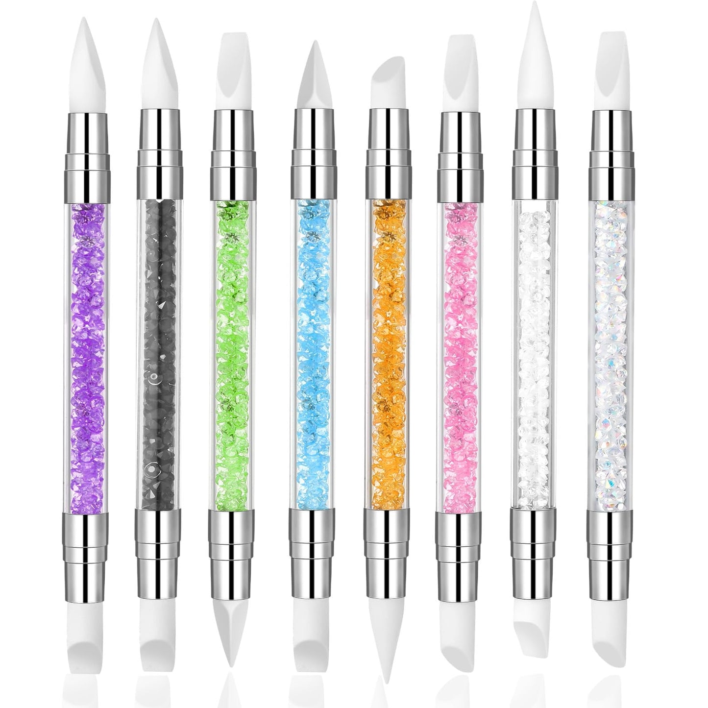 Yuanchu Pack of 8 Silicone Nail Brushes, Gel Carving Brush, Silicone Tool, Nails, Silicone Brush, Nails, Double Heads, DIY Manicure Tool for Shapes, Drawing, Carving, Nail Foil