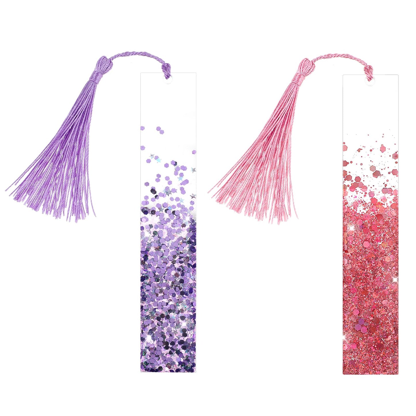 2pcs Book Bookmarks for Women, Resin Bookmarks Bookmarks for Book Lovers with Colorful Silk Tassels, Gifts for Women Girls Children's Book Lovers (purple+pink)