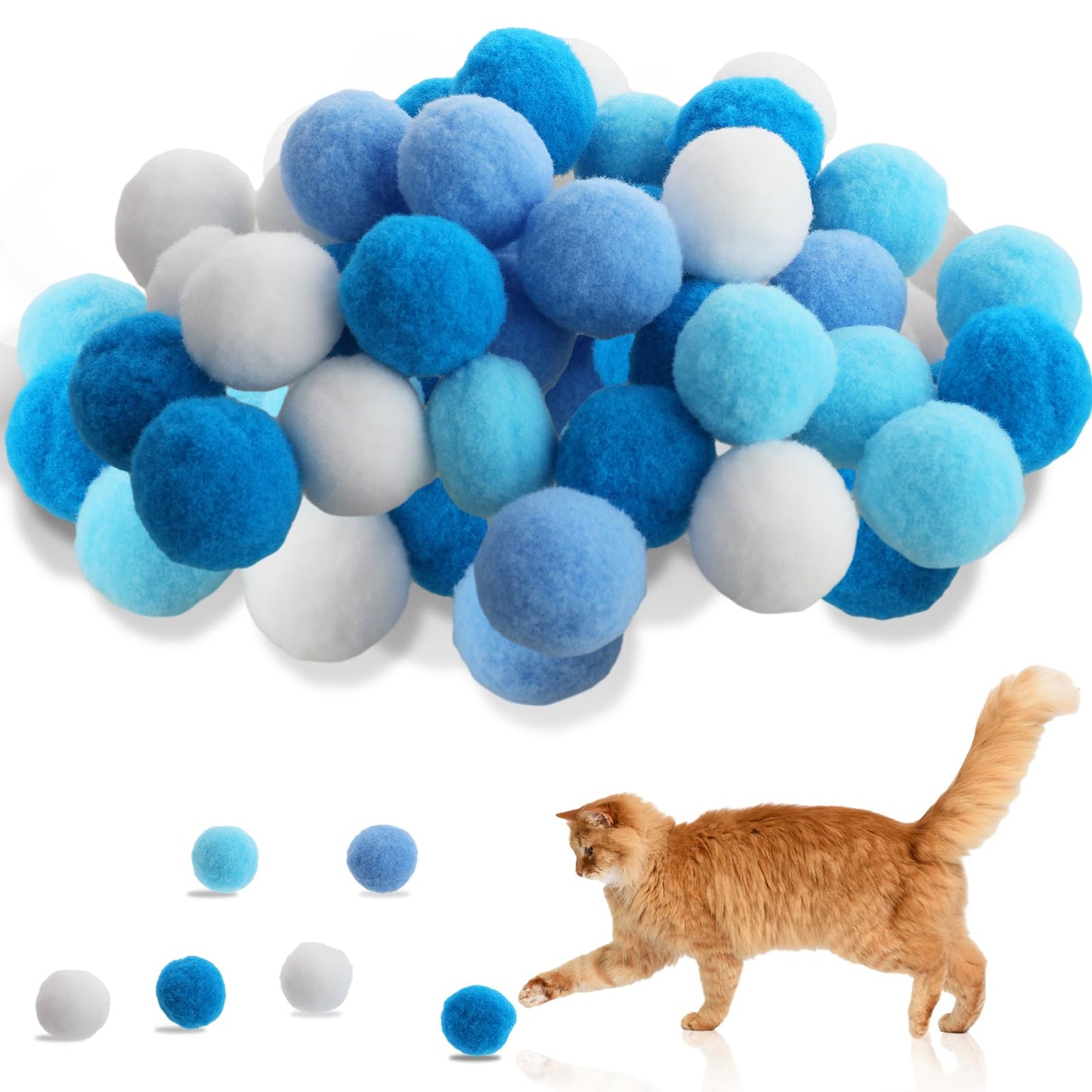 Yuanchu 30Pcs Cat Ball Toy, Soft Cat Pom Pom Balls Interactive Cat Balls Mix Color Plush Cat Toy Ball for Cat Training and Play 3cm/1.18in Cat Balls Toys for Indoor Cats Kitten Pursue Roll Fetch(Blue)