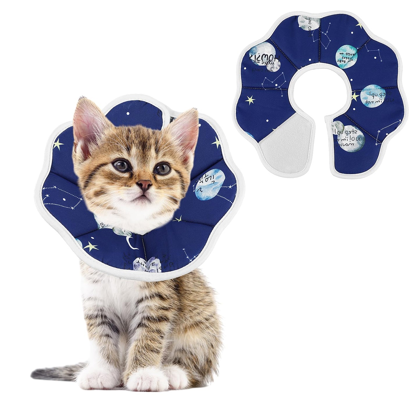 TIESOME Small Cat Cone Collars, Adjustable Kitten Recovery Cone Collar After Surgery Fasteners Collars for Small Cats Protective Cat Recovery E-Collar, 6.3-9inch Neck Diameter(S Size, Constellation)