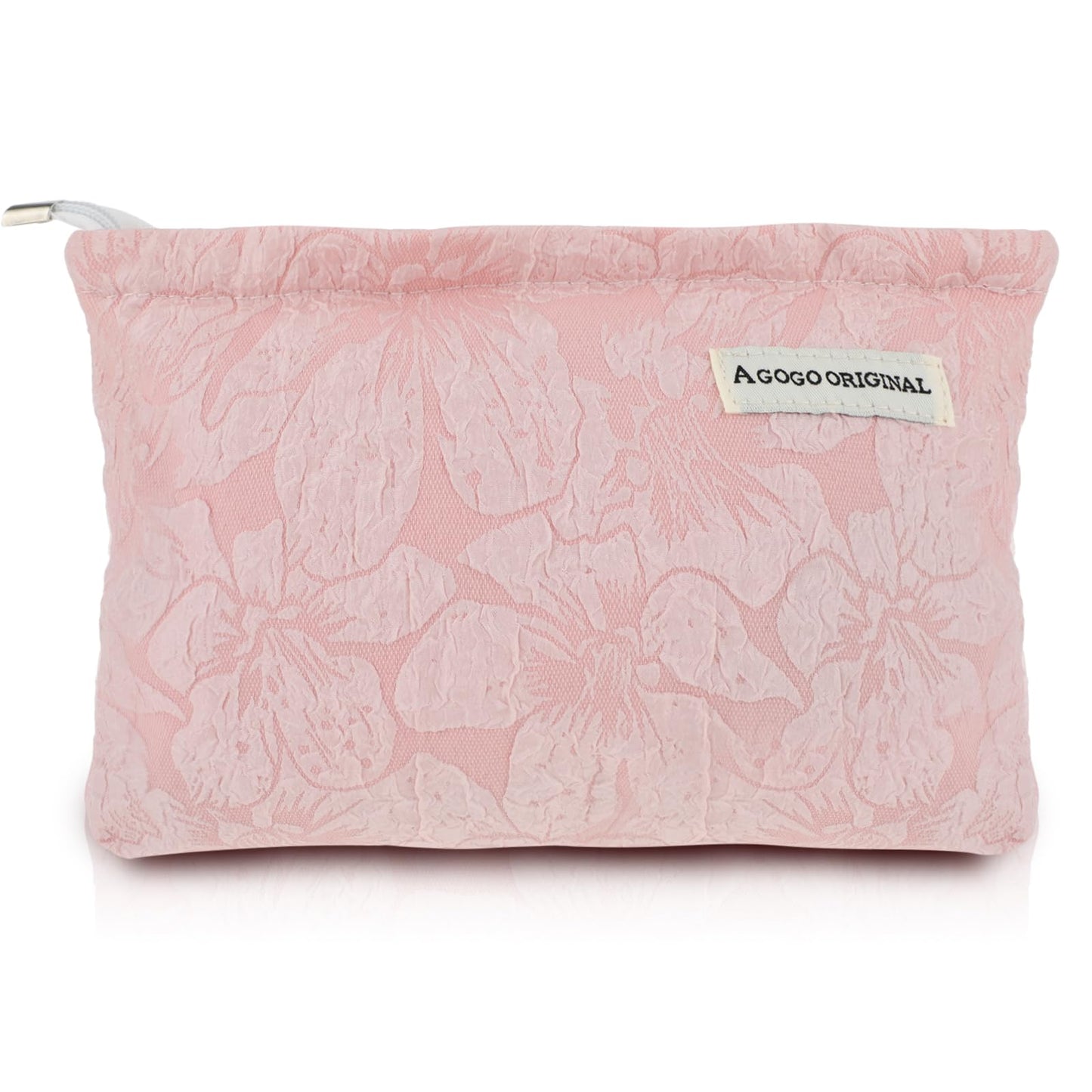 Amabro Floral Makeup Bag, Flower Cosmetic Bag Large Capacity Toiletry Bag Zipper Makeup Brush Pouch for Women Girls Travel Skincare Storage Tool Makeup Organizer (Pink)