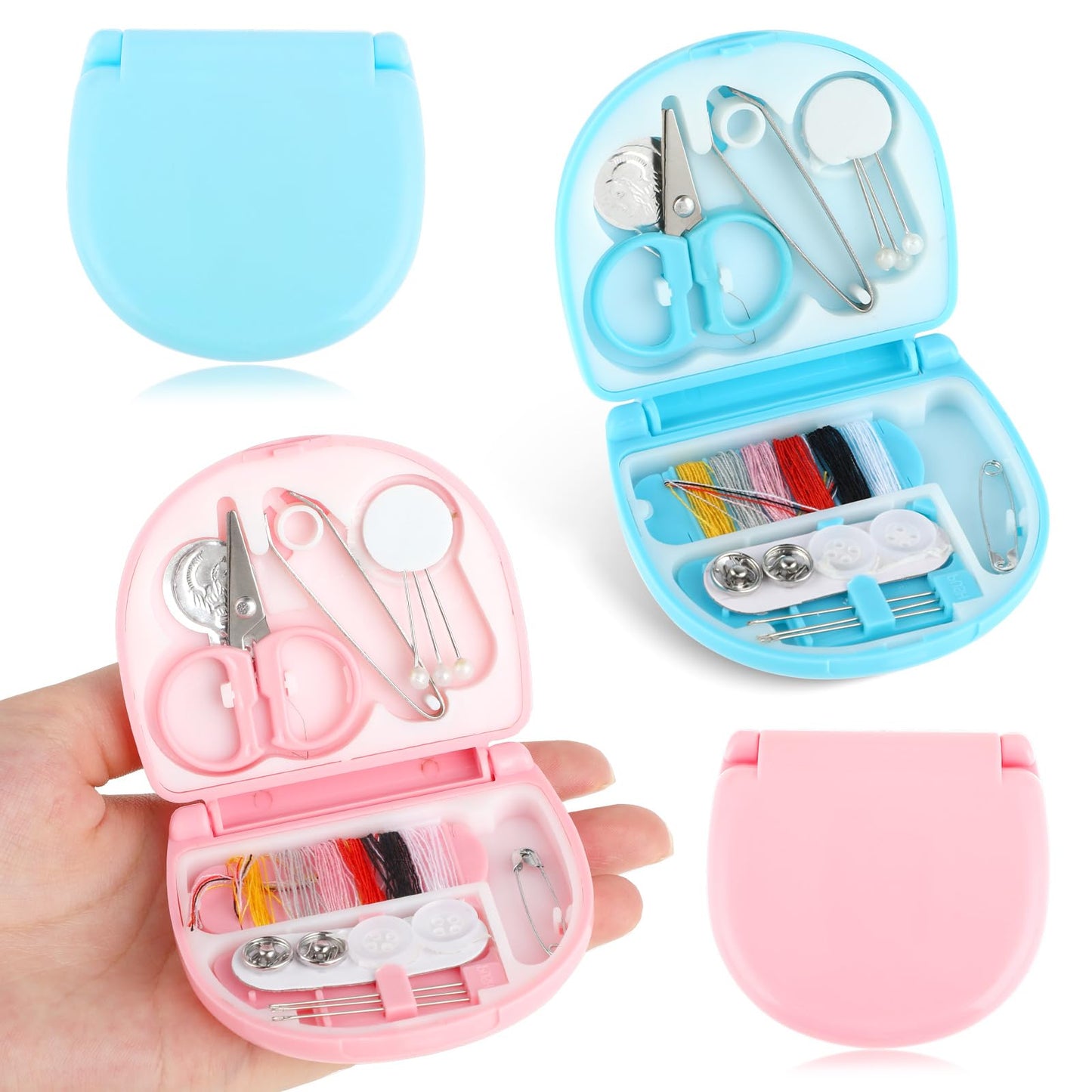 Amaxiu 2pcs Mini Sewing Needle Thread Kit, Portable Travel Sewing Tools DIY Sewing Supplies Basic Starter Beginners Sew Repair Set for Home, Traveller, Adults, Emergency(Dark Pink, Dark Blue)