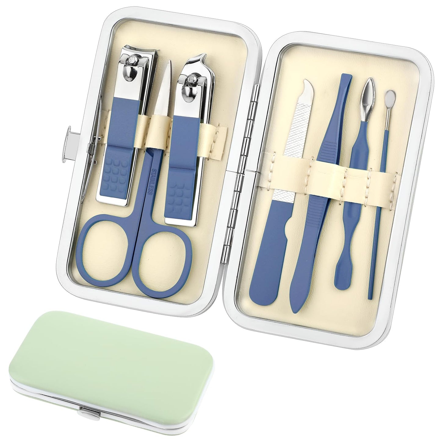simarro Travel Manicure Set, 7 in 1 Manicure Pedicure Kit for Women, Stainless Steel Nail Clipper Personal Care Nail Tools Kit for Home Workplace Outdoor Travel(Ocean Blue)